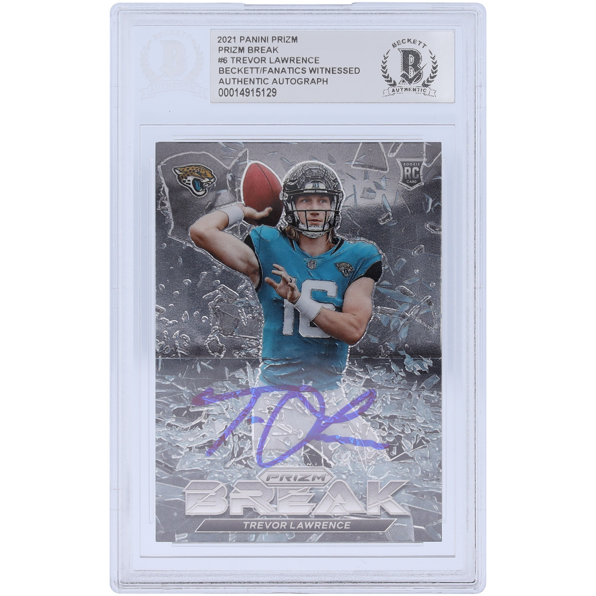 Trevor Lawrence Jacksonville Jaguars signierte 2021 Panini Prizm Break #PB-6 Beckett Fanatics bezeugte authentifizierte Rookie-Karte