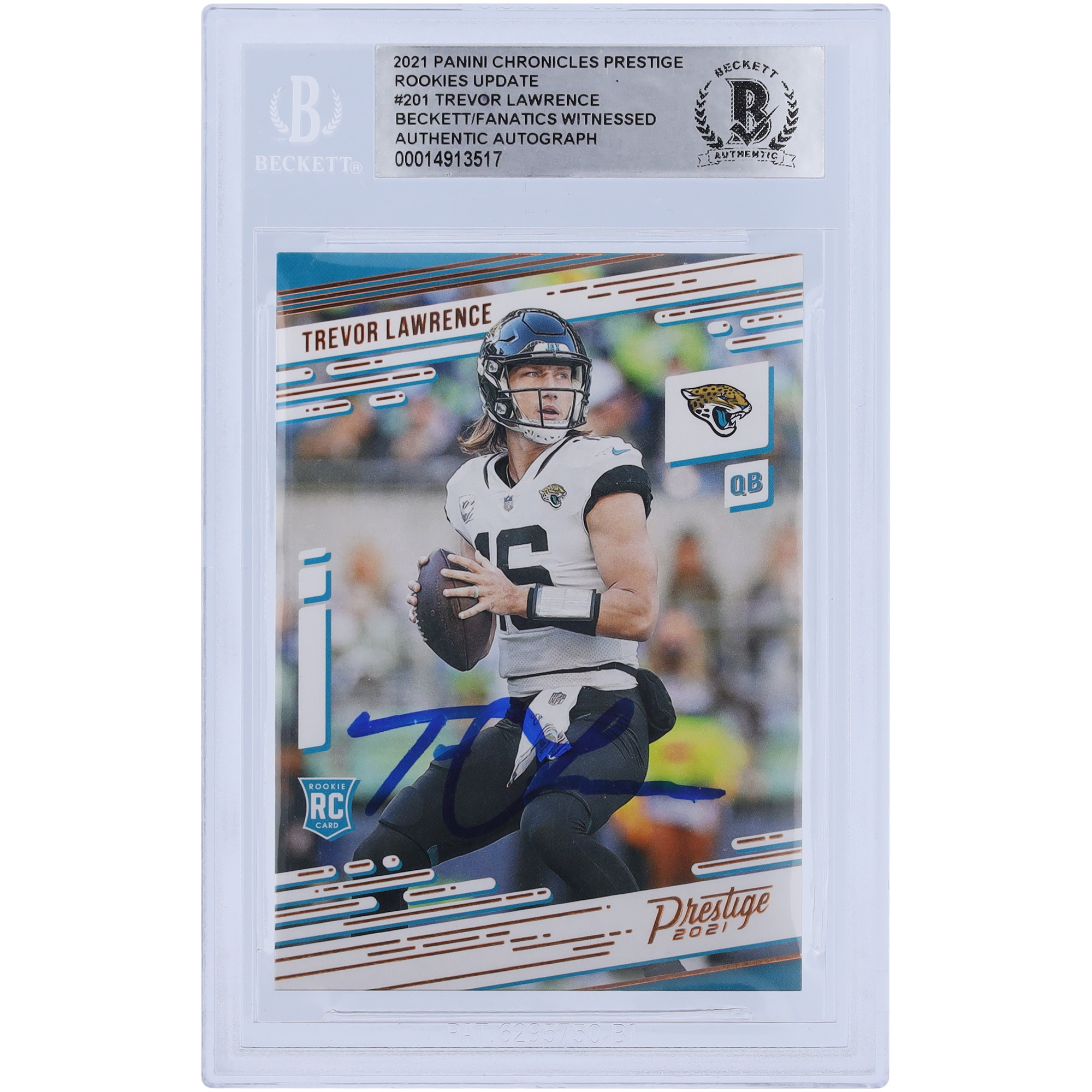 Trevor Lawrence Jacksonville Jaguars signierte 2021 Panini Prestige Update #201 Beckett Fanatics bezeugte authentifizierte Rookie-Karte