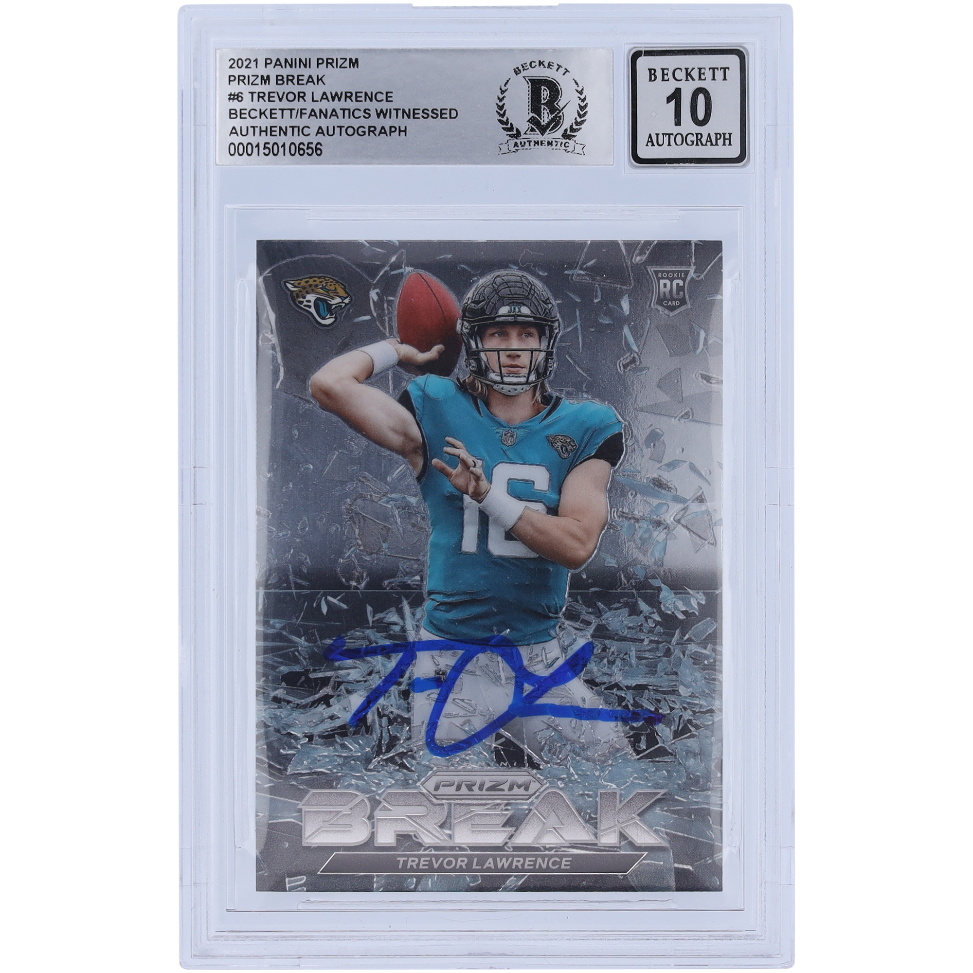 Trevor Lawrence Jacksonville Jaguars signiert 2021 Panini Prizm Break #PB-6 Beckett Fanatics bezeugt authentifizierte 10 Rookie-Karte