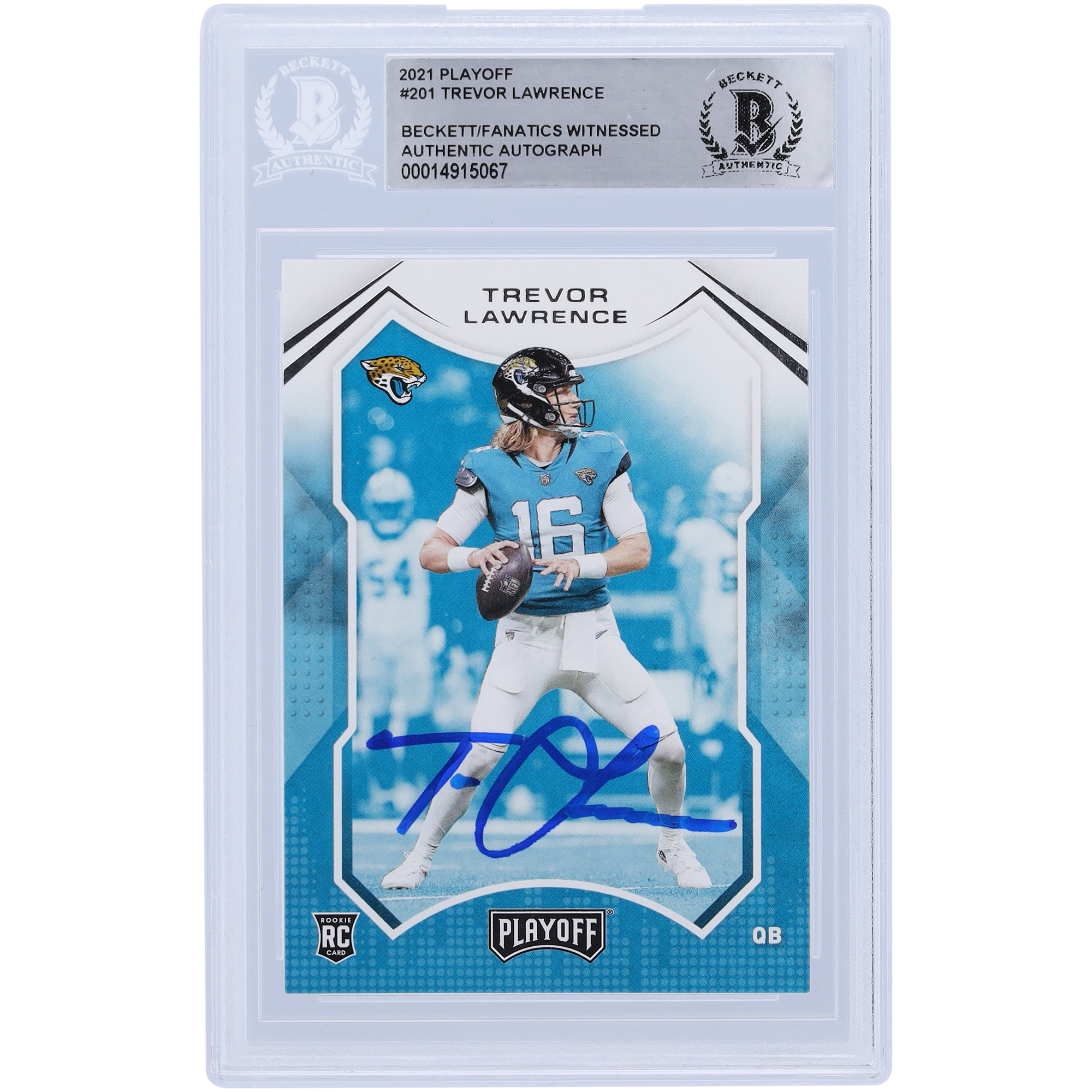 Trevor Lawrence Jacksonville Jaguars signierte 2021 Panini Playoff #201 Beckett Fanatics bezeugte authentifizierte Rookie-Karte