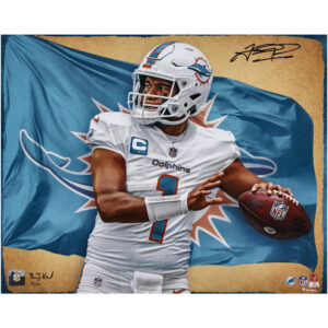 Autogramm von Tua Tagovailoa, Miami Dolphins, 40,6 x 50,8 cm, Fotodruck – entworfen und signiert vom Künstler Brian Konnick – limitierte Auflage von 20 Stück