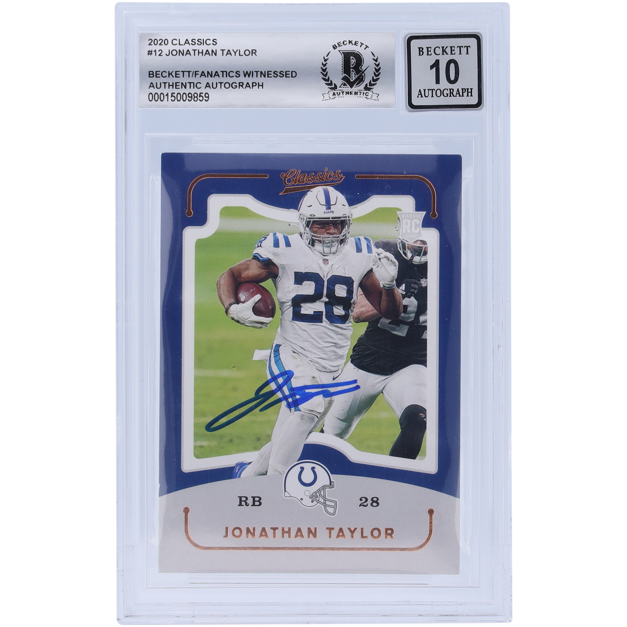 Panini America Jonathan Taylor Indianapolis Colts signierte 2020 Panini Chronicles Classics #CL-12 Beckett Fanatics bezeugte authentifizierte 10 Rookie-Karte