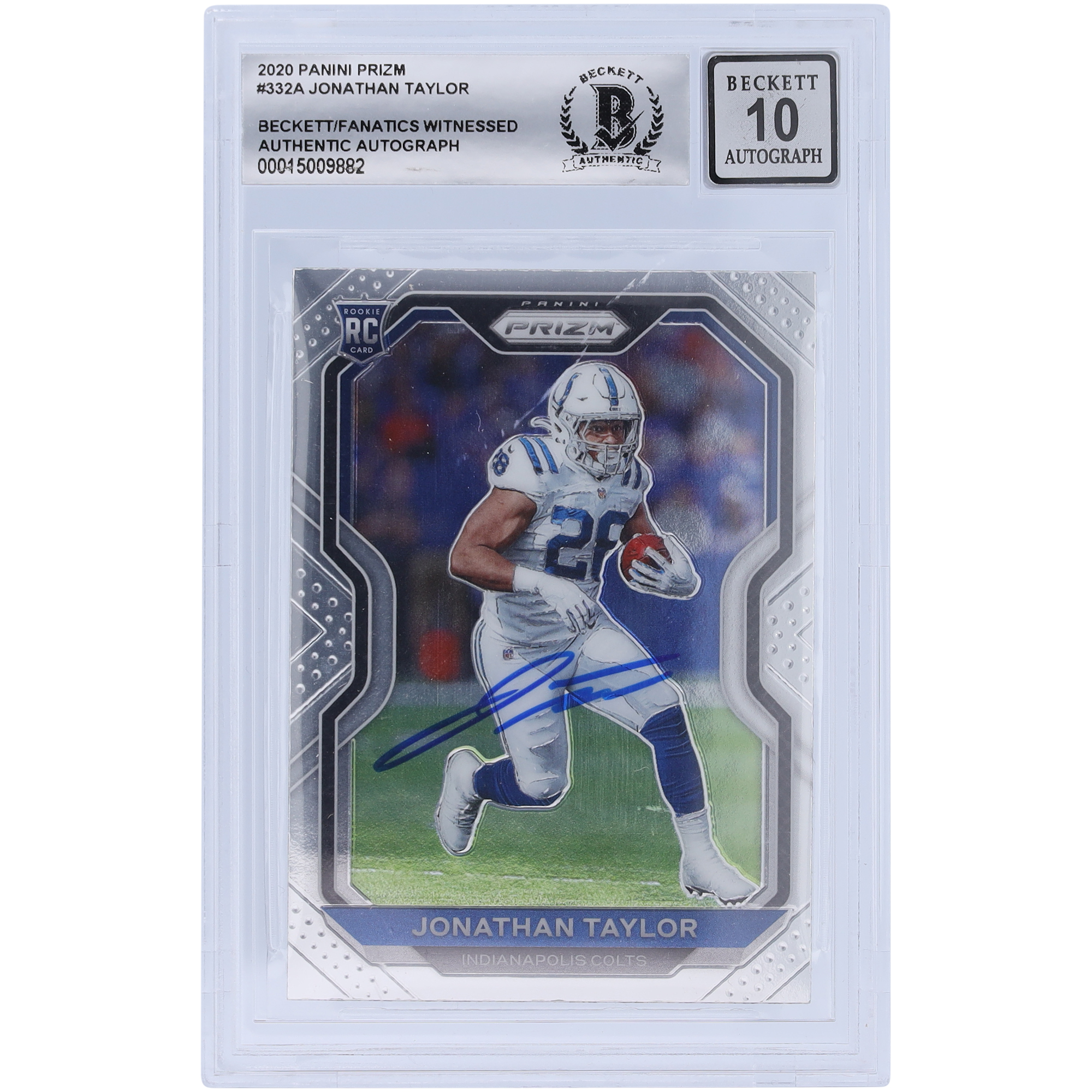 Jonathan Taylor Indianapolis Colts signierte 2020 Panini Prizm #332 Beckett Fanatics bezeugte authentifizierte 10 Rookie-Karte