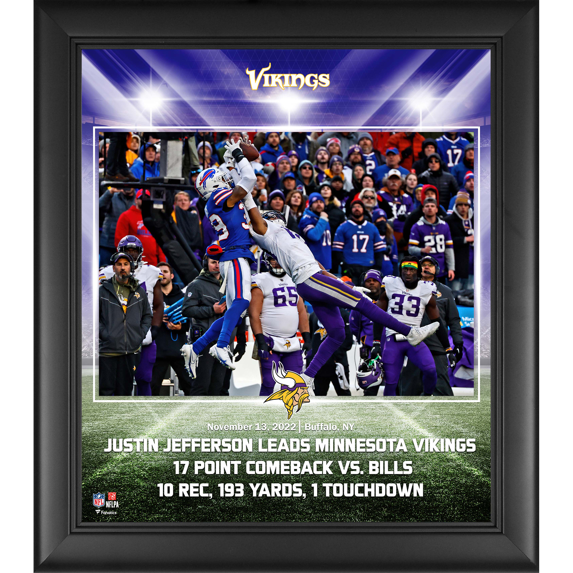 Justin Jefferson, Minnesota Vikings, gerahmt, 15 x 17 Zoll, Incredible Catch Collage