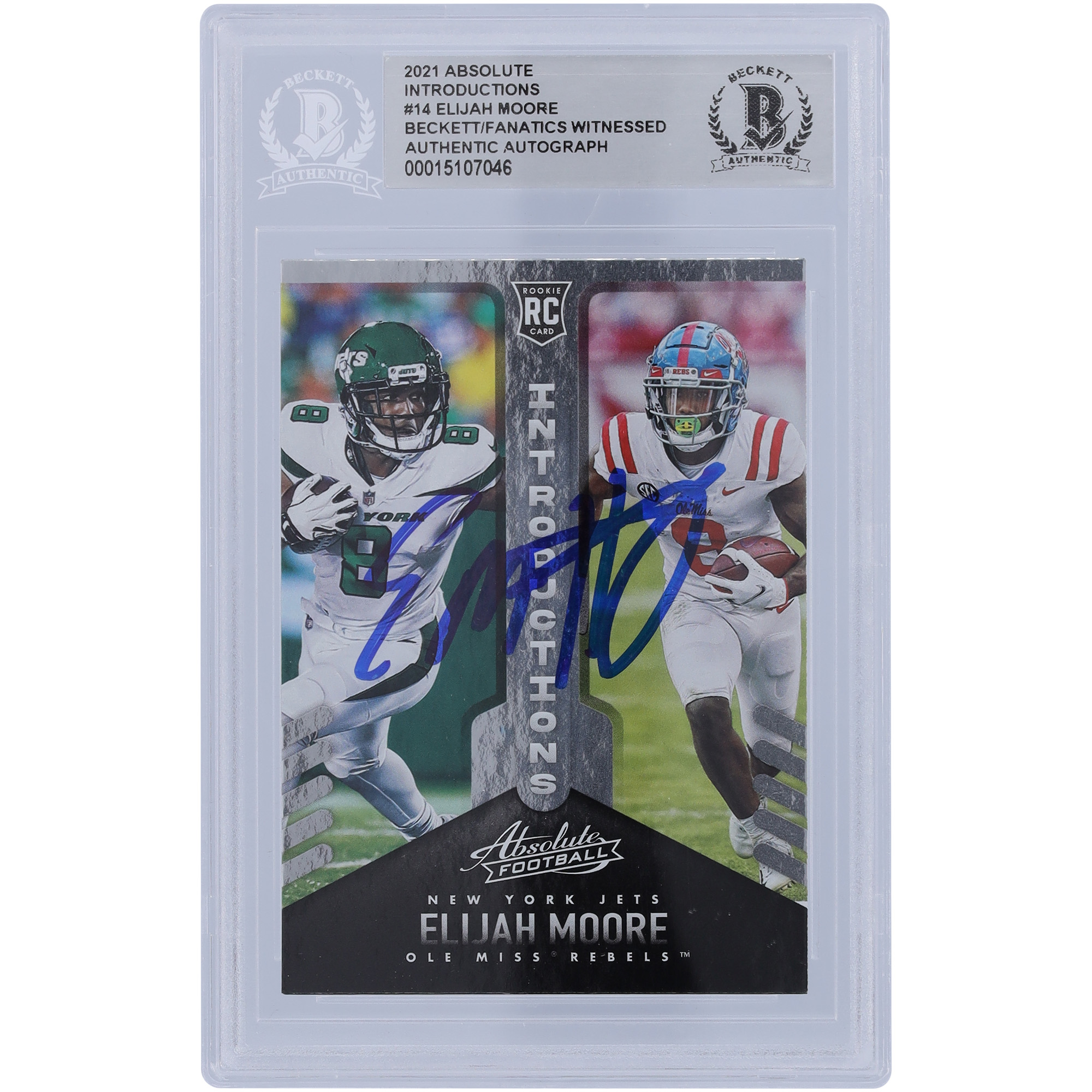 Elijah Moore Ole Miss Rebels & New York Jets signierte 2021 Panini Absolute Introductions #INT-14 Beckett Fanatics bezeugte authentifizierte Rookie-Karte