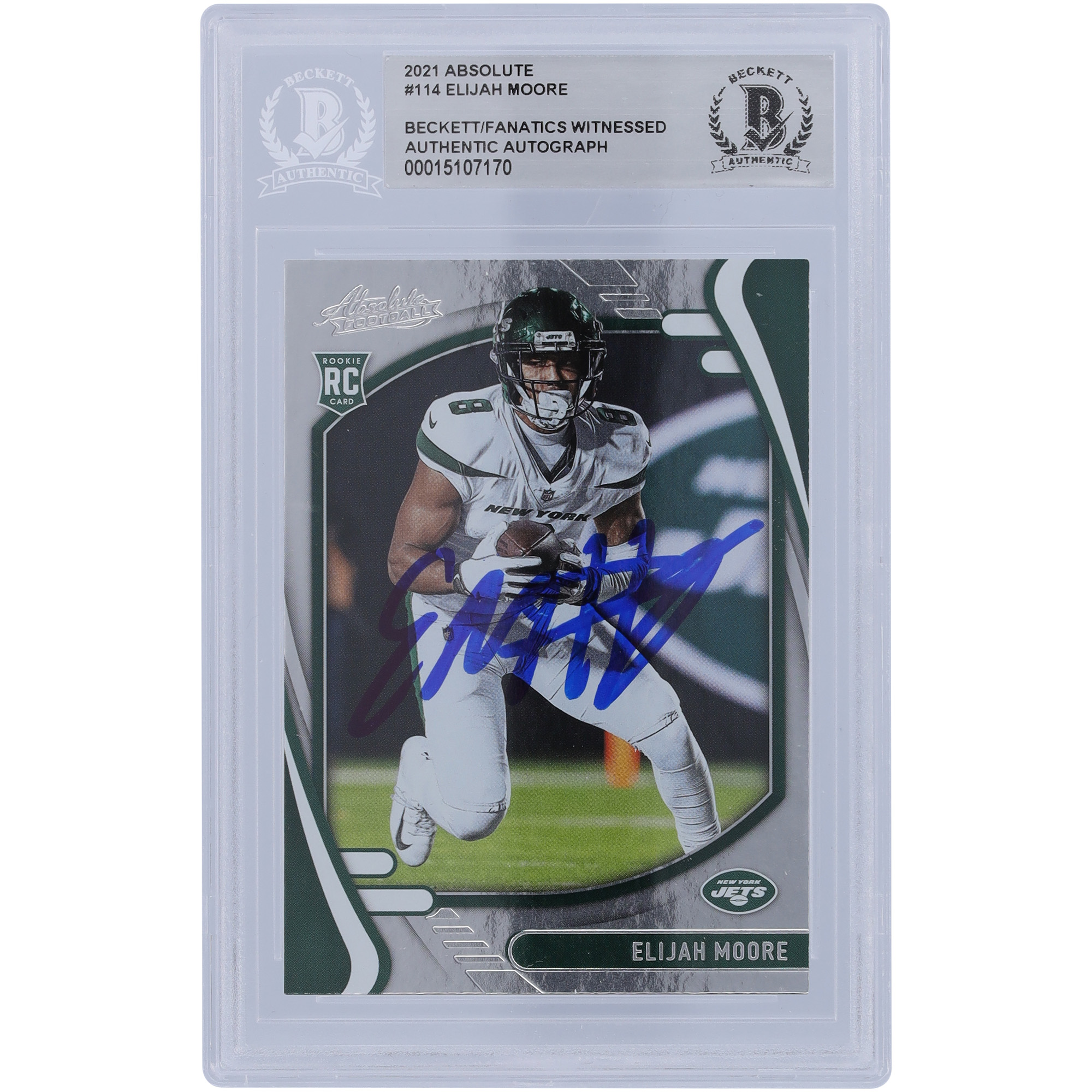 Elijah Moore, New York Jets, signierte 2021 Panini Absolute #114 Beckett Fanatics, bezeugte authentifizierte Rookie-Karte – 15107170