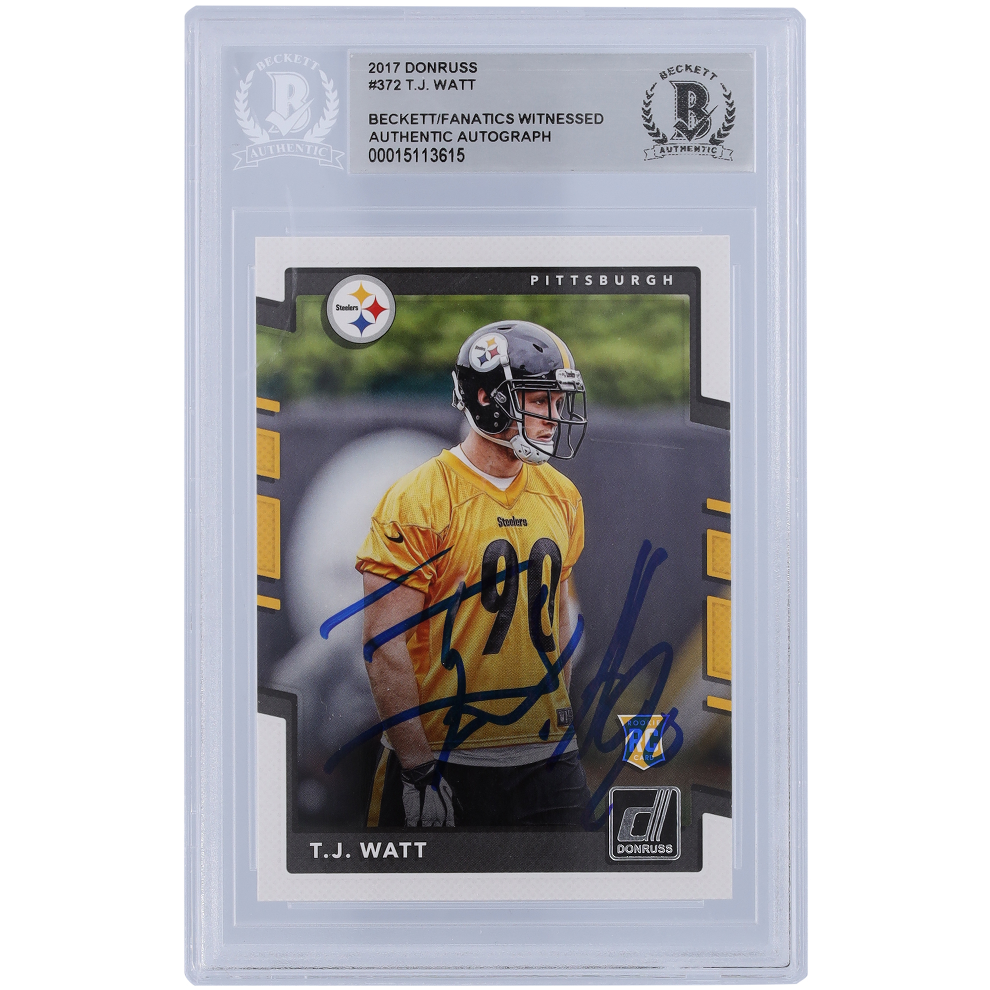 T.J. Watt Pittsburgh Steelers signierte 2017 Panini Donruss #372 Beckett Fanatics bezeugte authentifizierte Rookie-Karte