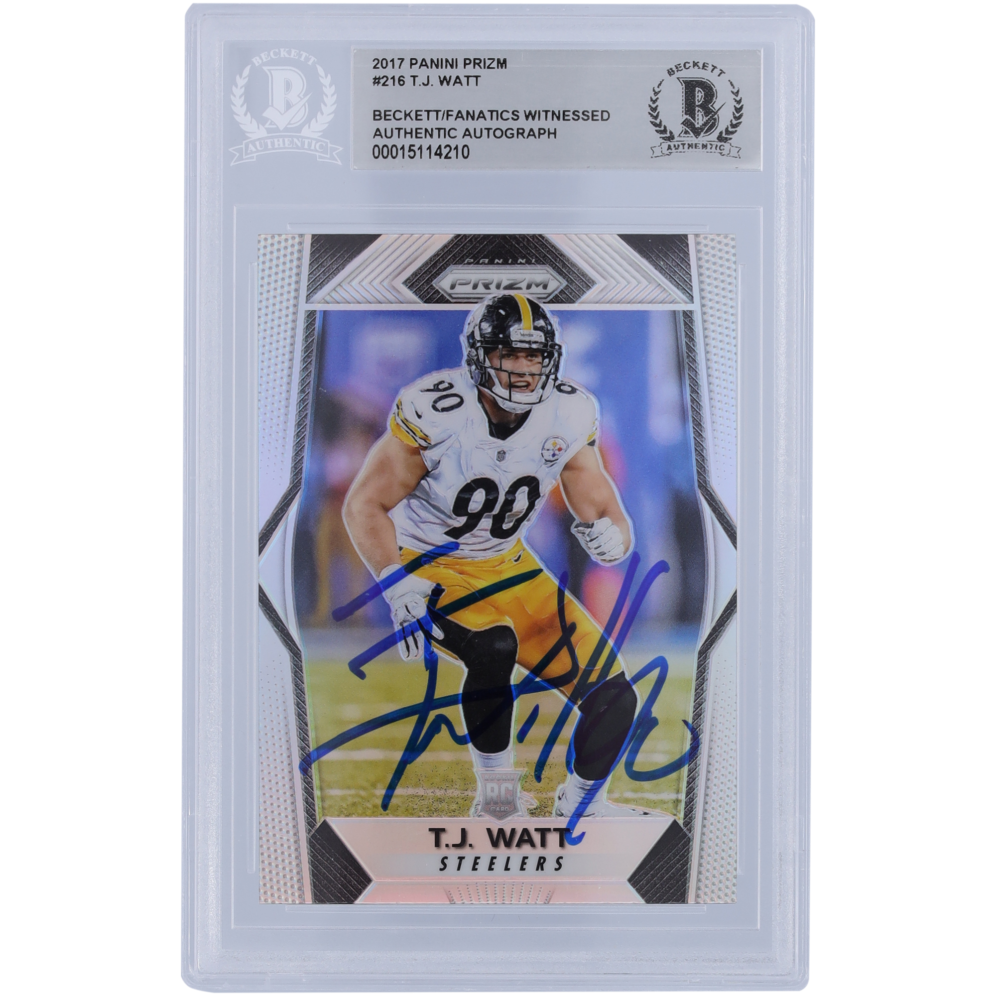 T.J. Watt Pittsburgh Steelers signierte 2017 Panini Prizm #216 Beckett Fanatics bezeugte authentifizierte Rookie-Karte