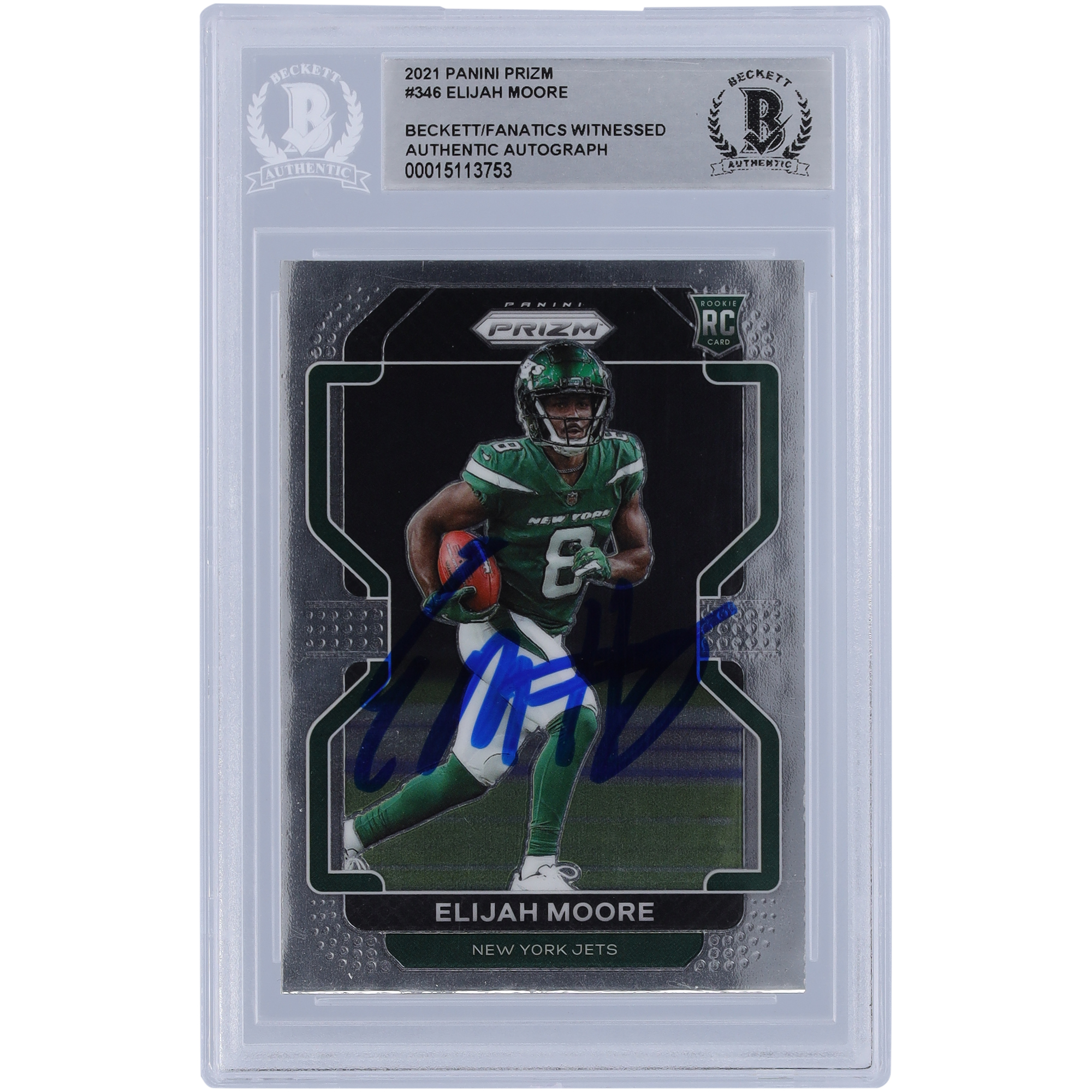 Elijah Moore New York Jets signierte 2021 Panini Prizm #346 Beckett Fanatics bezeugte authentifizierte Rookie-Karte