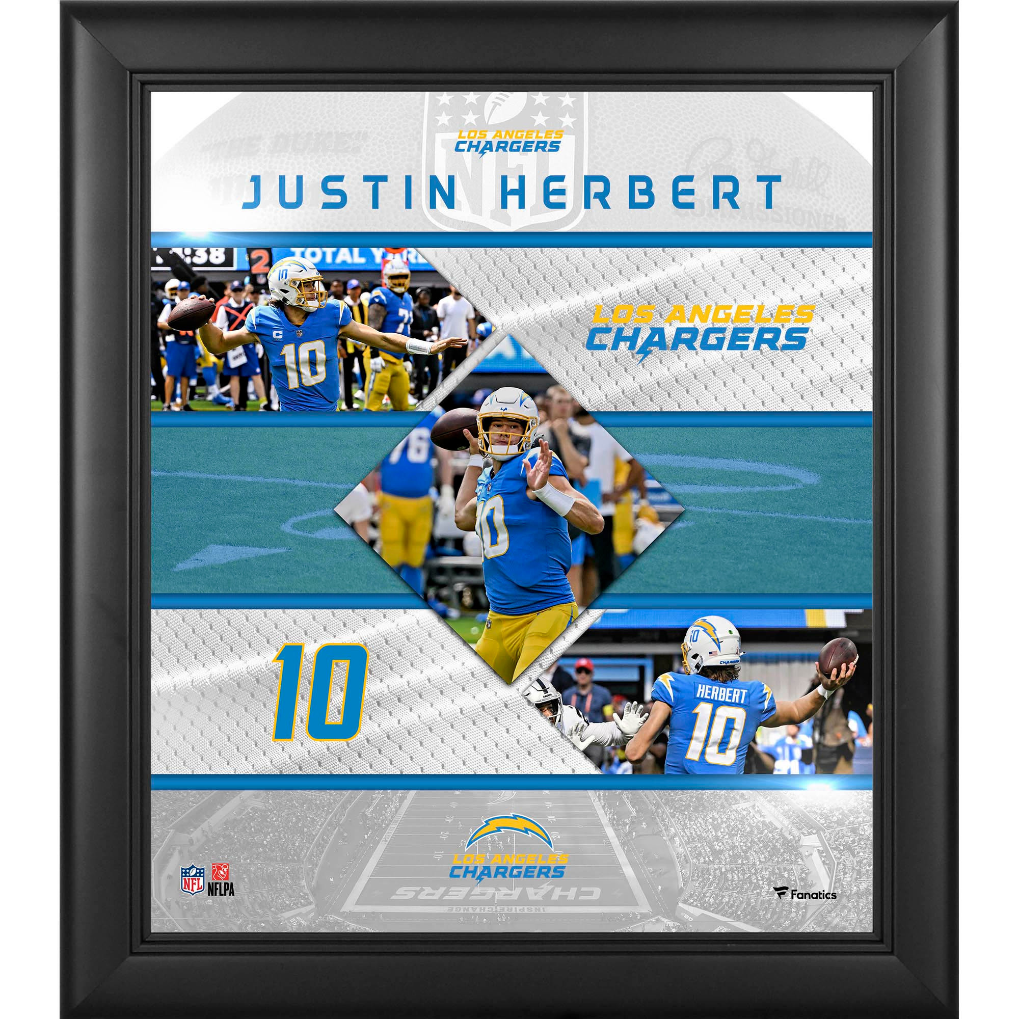 Justin Herbert Los Angeles Chargers Gerahmte Collage mit genähten Sternen, 15 x 17 Zoll