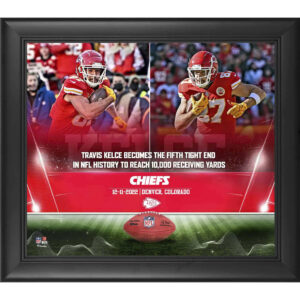 Travis Kelce Kansas City Chiefs, gerahmt, 15 x 17 Zoll, 10.000 Karriere-Receiving Yards, Collage