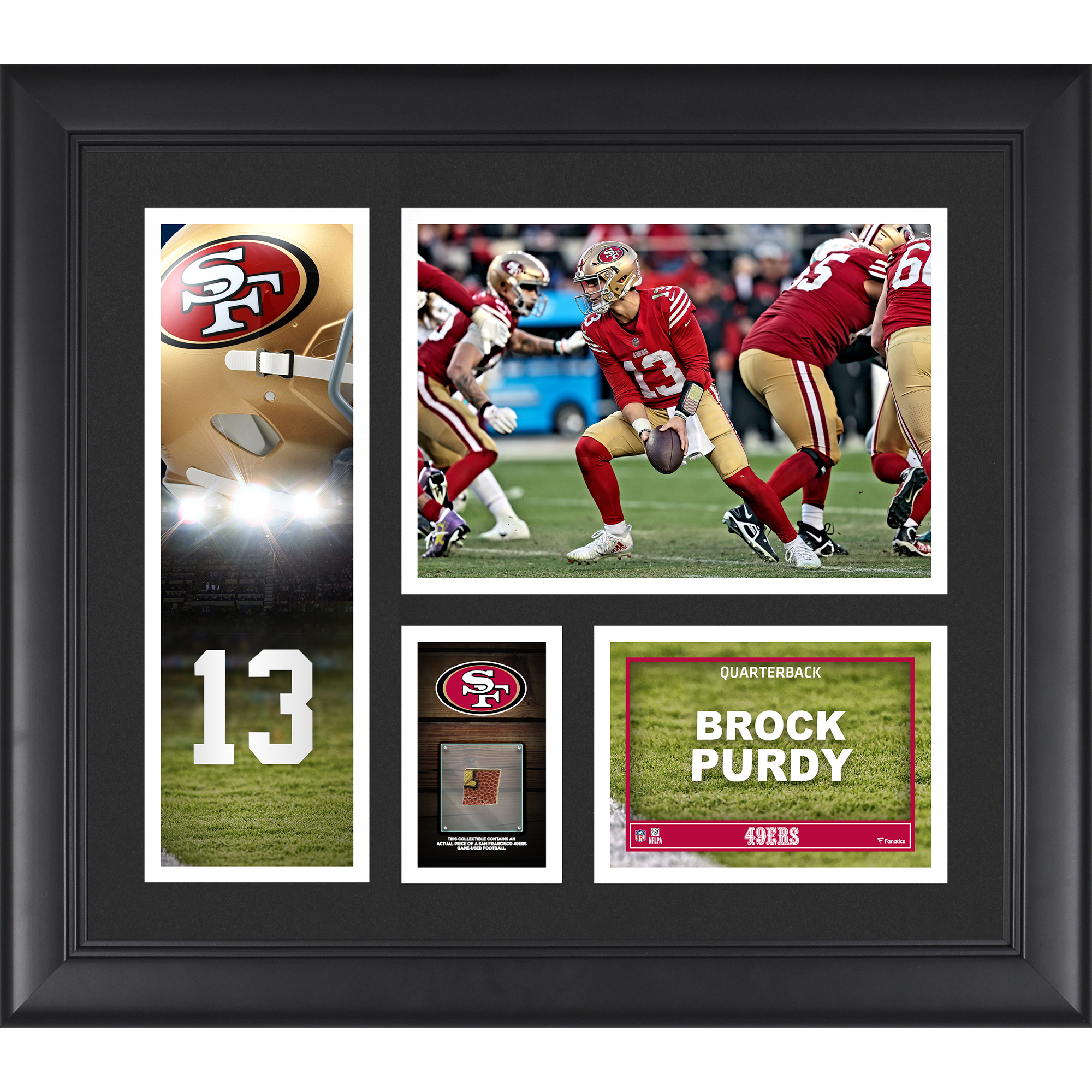 Gerahmte Spielercollage der San Francisco 49ers von Brock Purdy, 15 x 17 Zoll, mit einem Stück eines Spielballs