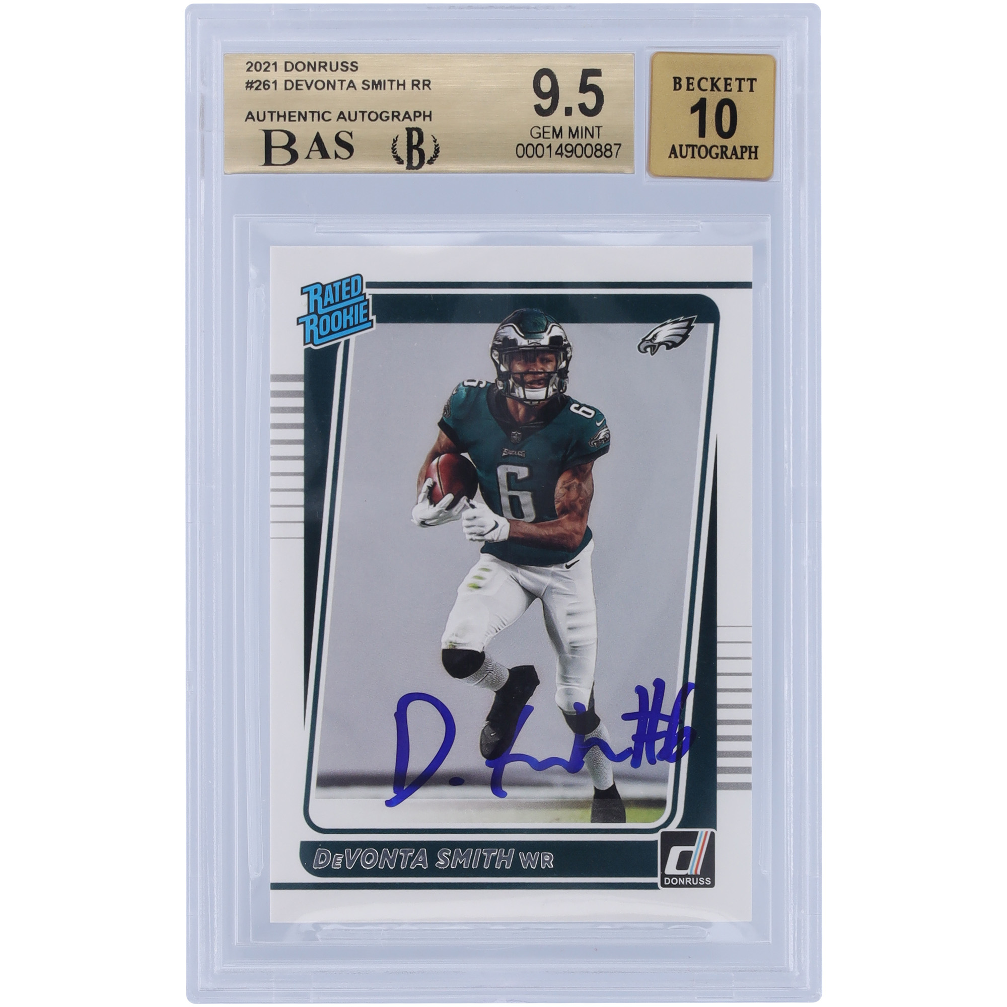 DeVonta Smith Philadelphia Eagles signierte 2021 Panini Donruss bewertet Rookie #261 BAS authentifiziert 9,5/10 Rookie-Karte – 9,5/9,5/9,5/10 Unterbewertungen