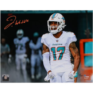 Jaylen Waddle, Miami Dolphins, signiertes 11 x 14 Zoll großes Foto mit Schreien vor dem Spiel, limitierte Auflage von 117 Stück