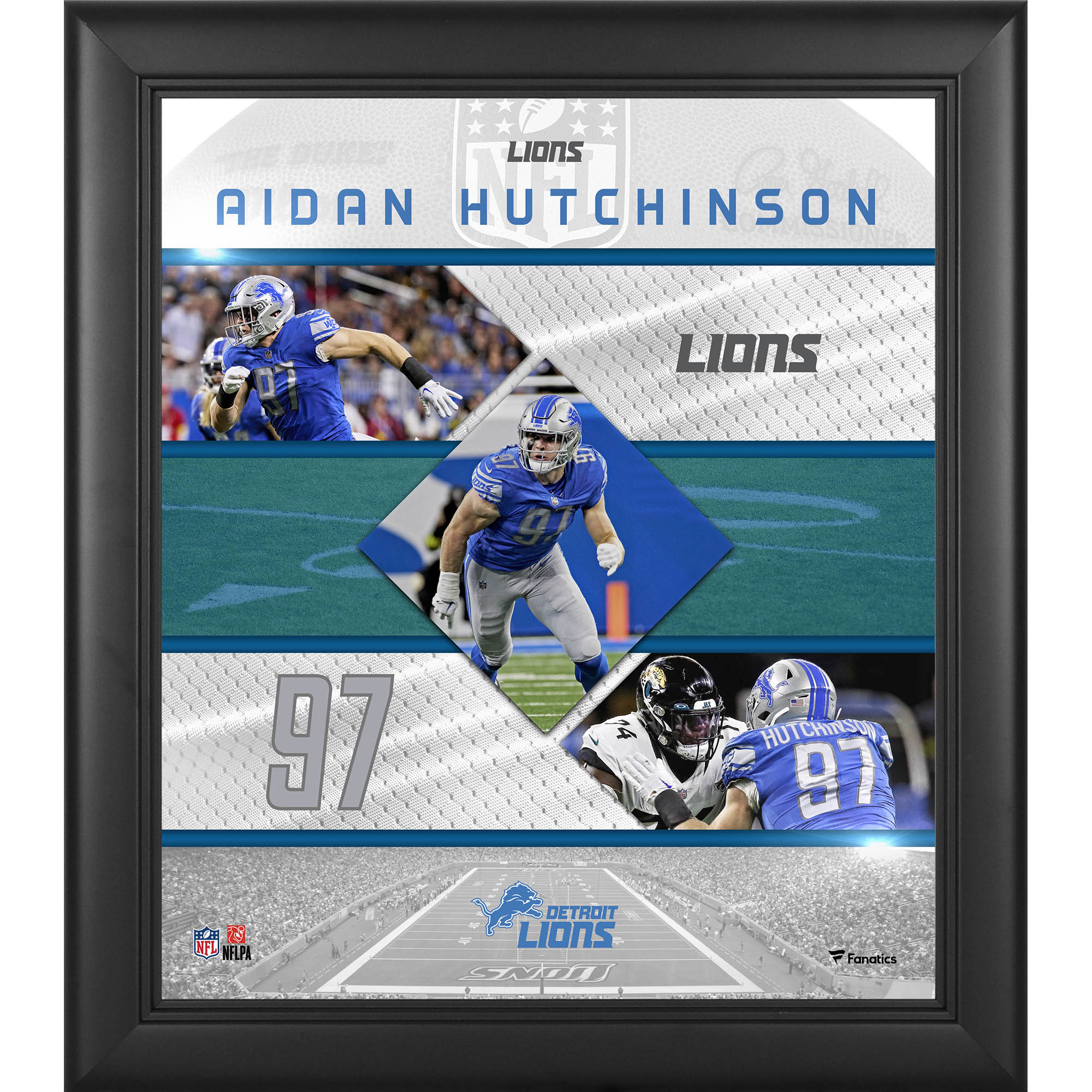 Aidan Hutchinson Detroit Lions Gerahmte Collage mit genähten Sternen, 15 x 17 Zoll