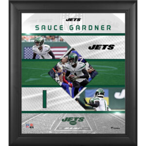 Sauce Gardner New York Jets Collage mit genähten Sternen, gerahmt, 38,1 x 43,2 cm