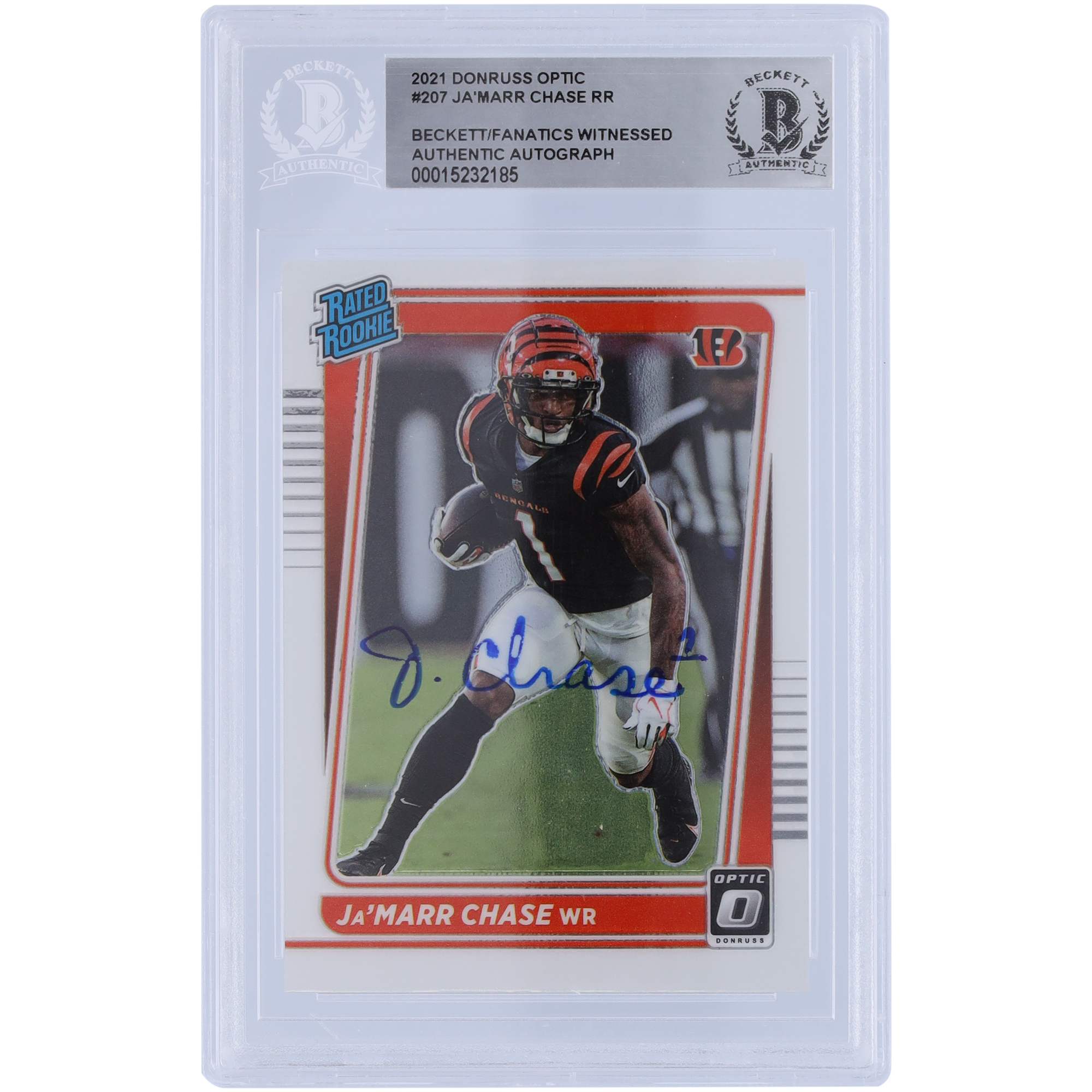 Ja’Marr Chase Cincinnati Bengals signierte 2021 Panini Donruss Optic Rated Rookie #207 Beckett Fanatics bezeugte authentifizierte Rookie-Karte