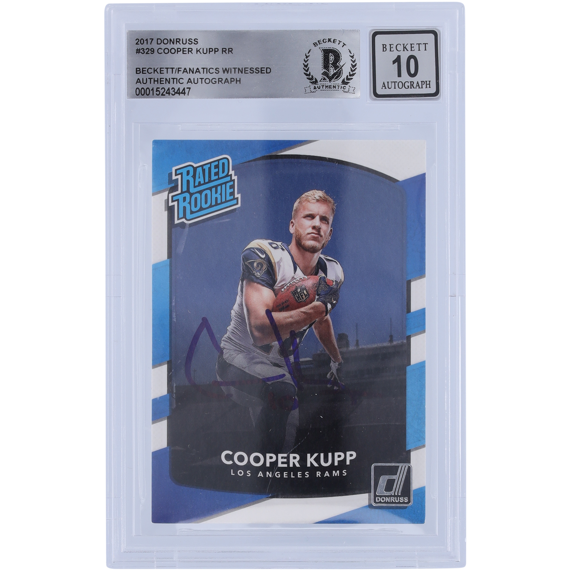 Cooper Kupp, Los Angeles Rams, signierte 2017 Panini Donruss Rookie #329, Beckett Fanatics bezeugte authentifizierte 10 Rookie-Karte