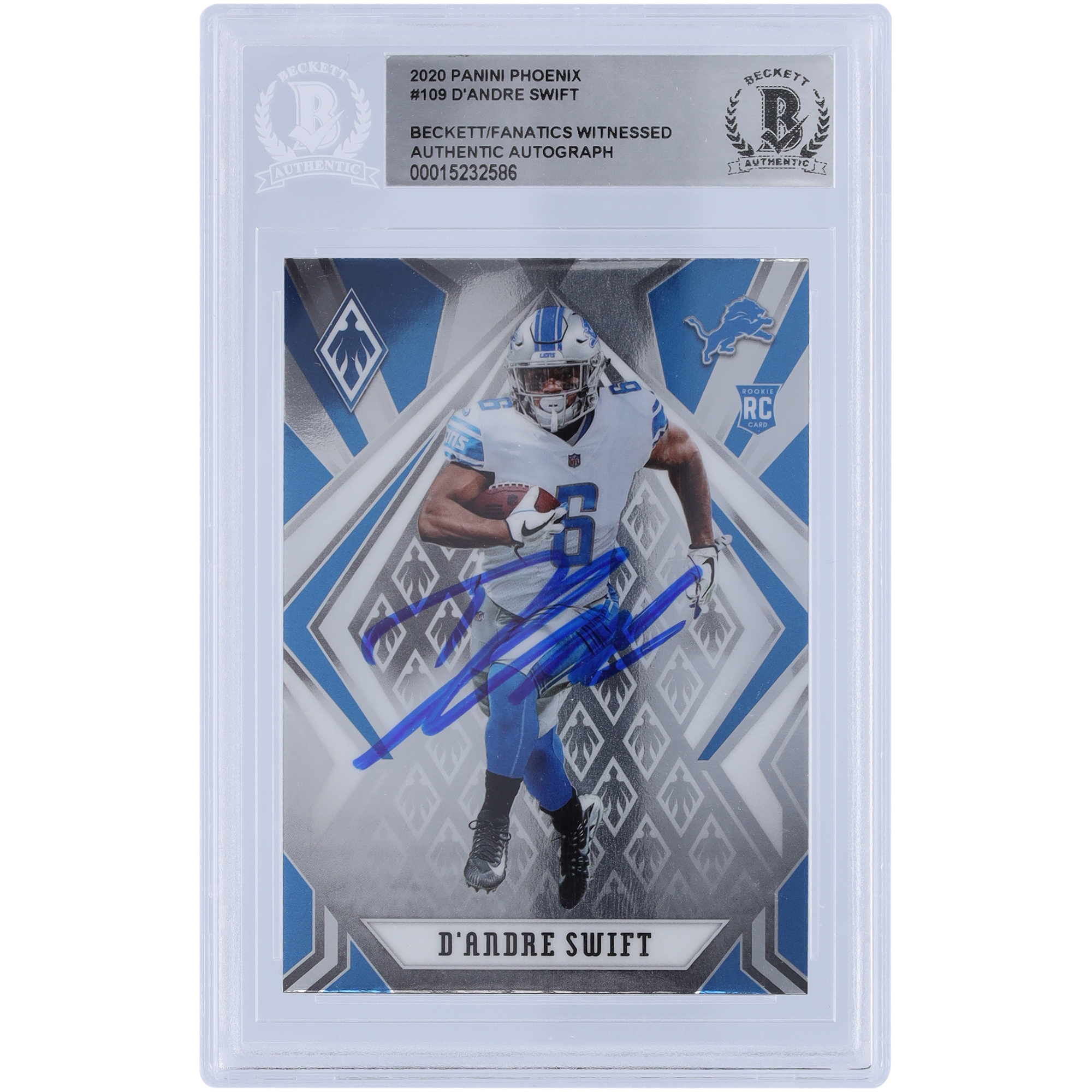 D’Andre Swift Detroit Lions signierte 2020 Panini Phoenix Base #109 Beckett Fanatics bezeugte authentifizierte Rookie-Karte