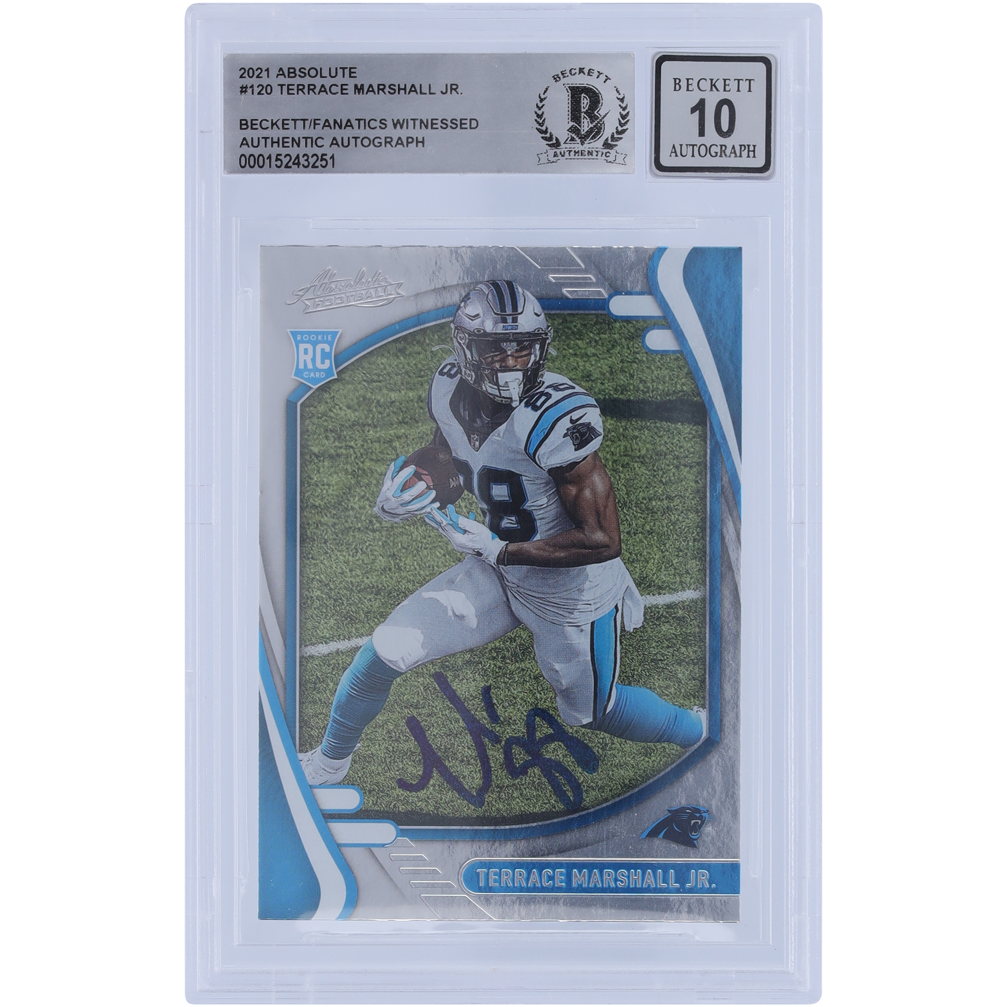 Terrace Marshall Jr. Carolina Panthers signierte 2021 Panini Absolute #120 Beckett Fanatics bezeugte authentifizierte 10 Rookie-Karte