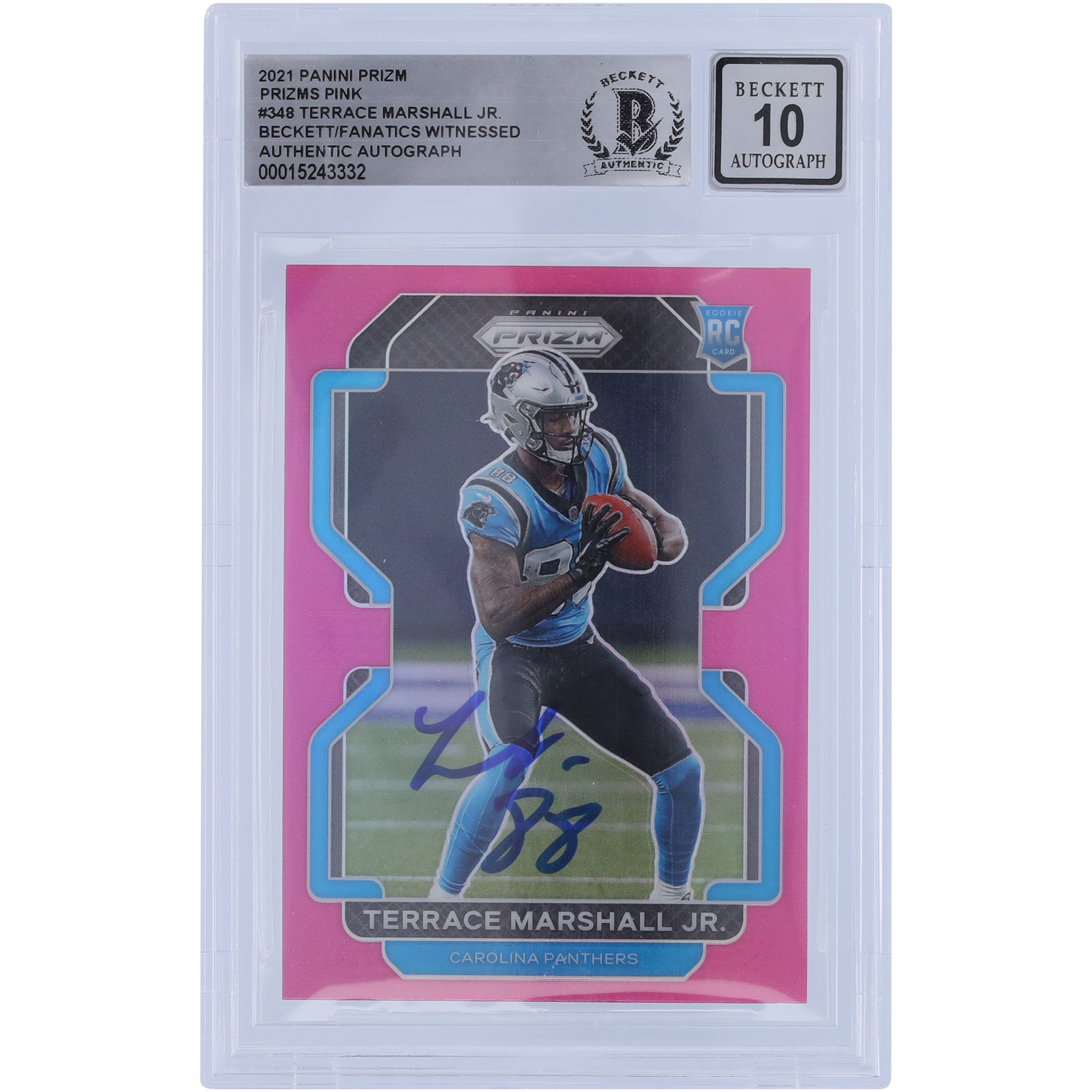 Terrace Marshall Jr. Carolina Panthers signierte 2021 Panini Prizm Pink #348 Beckett Fanatics bezeugte authentifizierte 10 Rookie-Karte