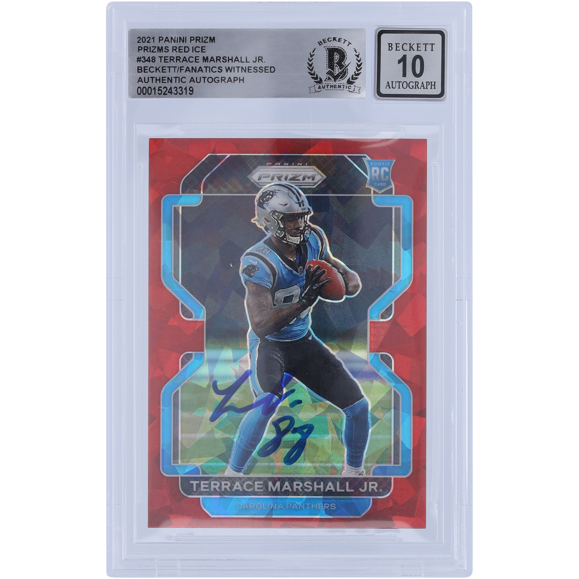 Terrace Marshall Jr. Carolina Panthers signiert 2021 Panini Prizm Red Ice Prizm #348 Beckett Fanatics bezeugt authentifiziert 10 Rookie-Karte