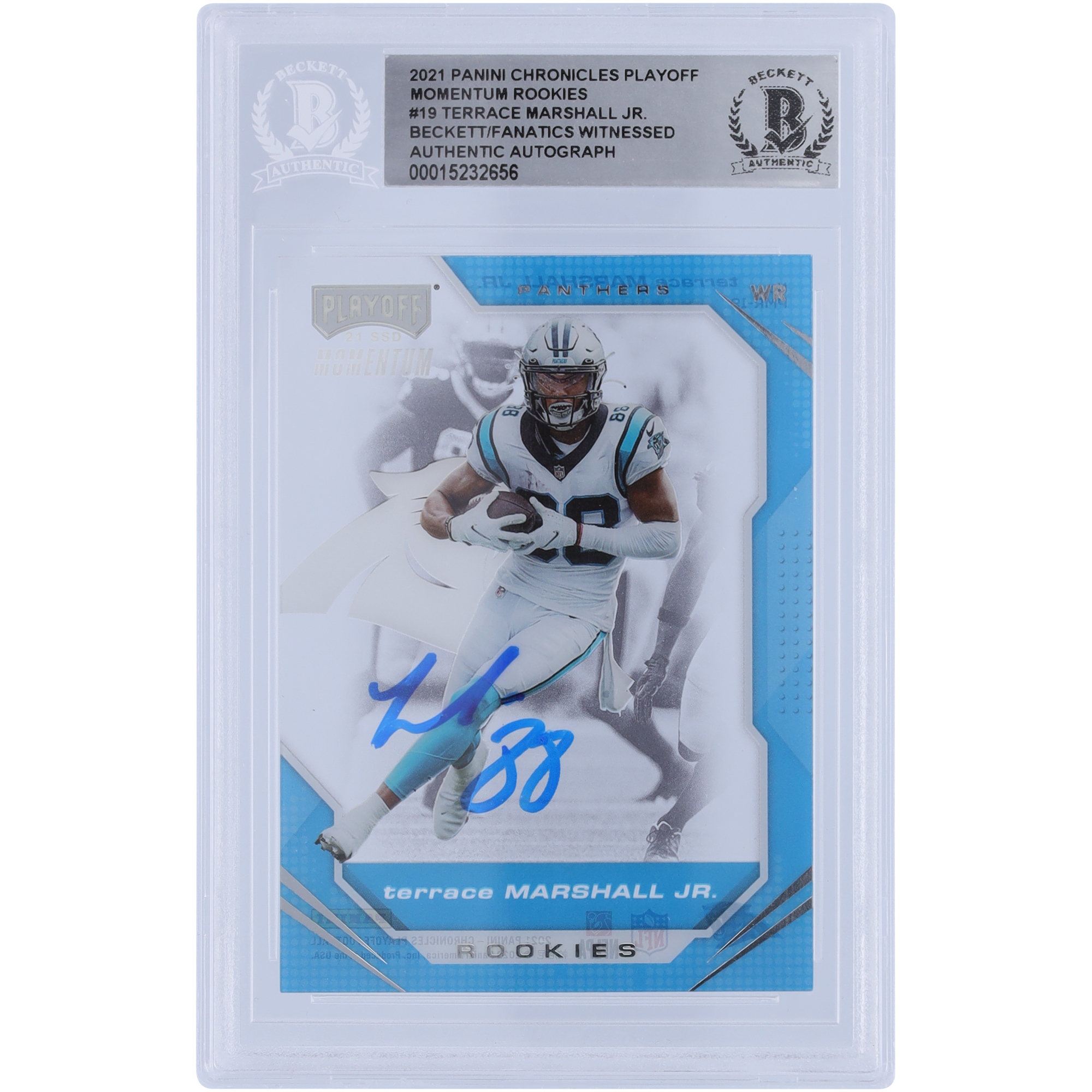 Terrace Marshall Jr. Carolina Panthers signierte 2021 Panini Chronicles Playoff Momentum #PMR-19 Beckett Fanatics bezeugte authentifizierte Rookie-Karte