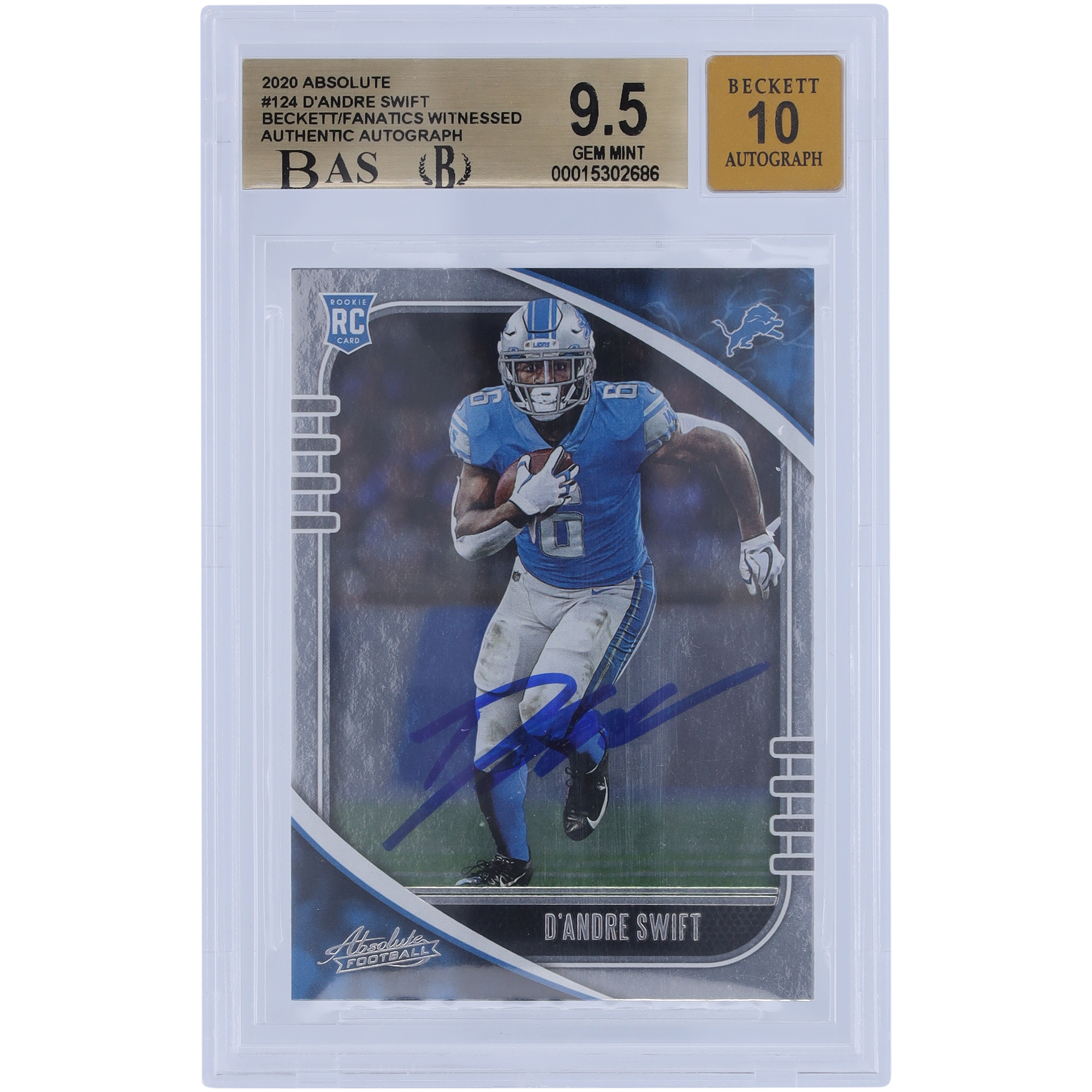 D’Andre Swift Detroit Lions signierte 2020 Panini Absolute #124 Beckett Fanatics bezeugte authentifizierte 9,5/10 Rookie-Karte – 9,5, 9,5, 9,5, 9,5 Unterklassen