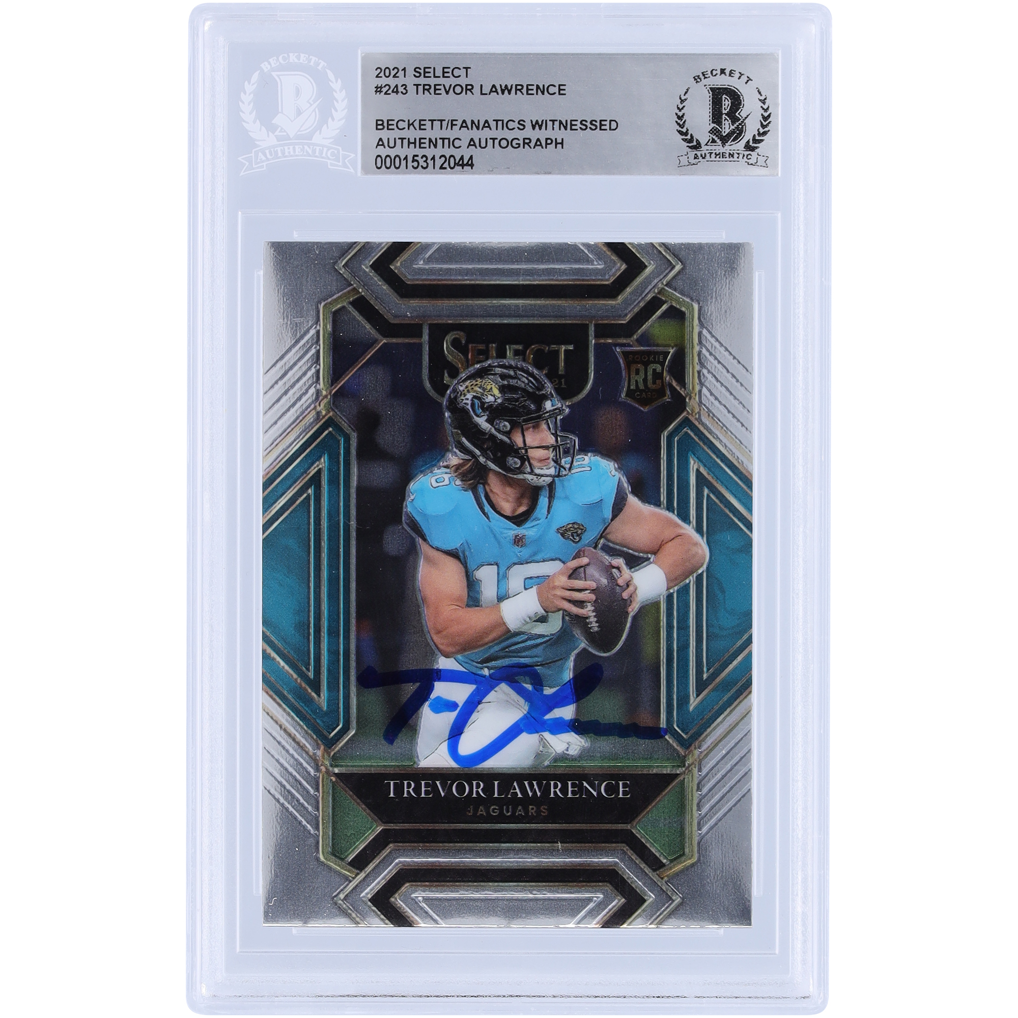 Trevor Lawrence Jacksonville Jaguars signierte 2021 Panini Select Club Level #243 Beckett Fanatics bezeugte authentifizierte Rookie-Karte