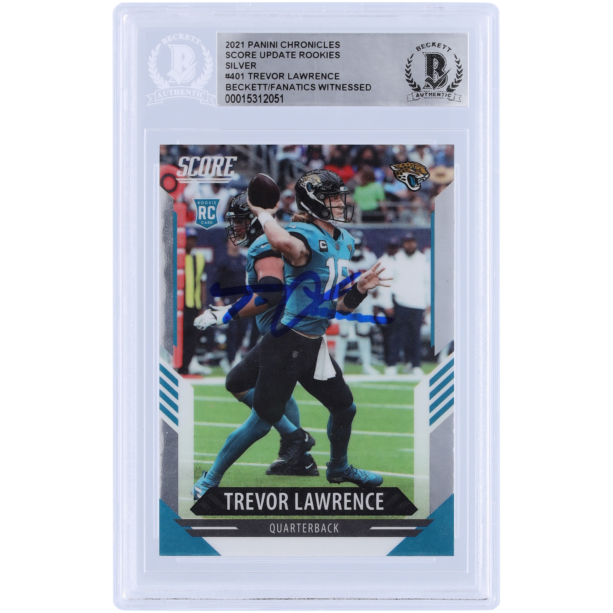 Trevor Lawrence Jacksonville Jaguars signierte 2021 Panini Chronicles Score Update Silber #401 Beckett Fanatics bezeugte authentifizierte Rookie-Karte