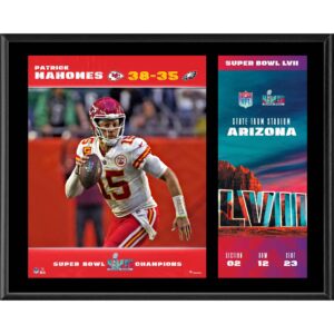 Patrick Mahomes Kansas City Chiefs 12″ x 15″ Super Bowl LVII Champions Sublimierte Plakette mit Replika-Ticket