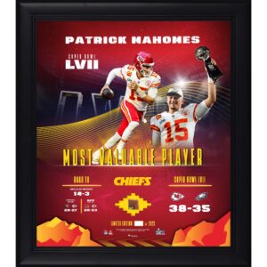 Fanatics Authentic Patrick Mahomes Kansas City Chiefs gerahmtes 15″ x 17″ Super Bowl LVII Champions MVP-Collage mit einem Stück eines im Spiel verwendeten Footballs