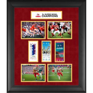 Kansas City Chiefs – gerahmte Collage mit dreimaligem Ticket für den Super Bowl LVII Champions, 50,8 x 60 cm