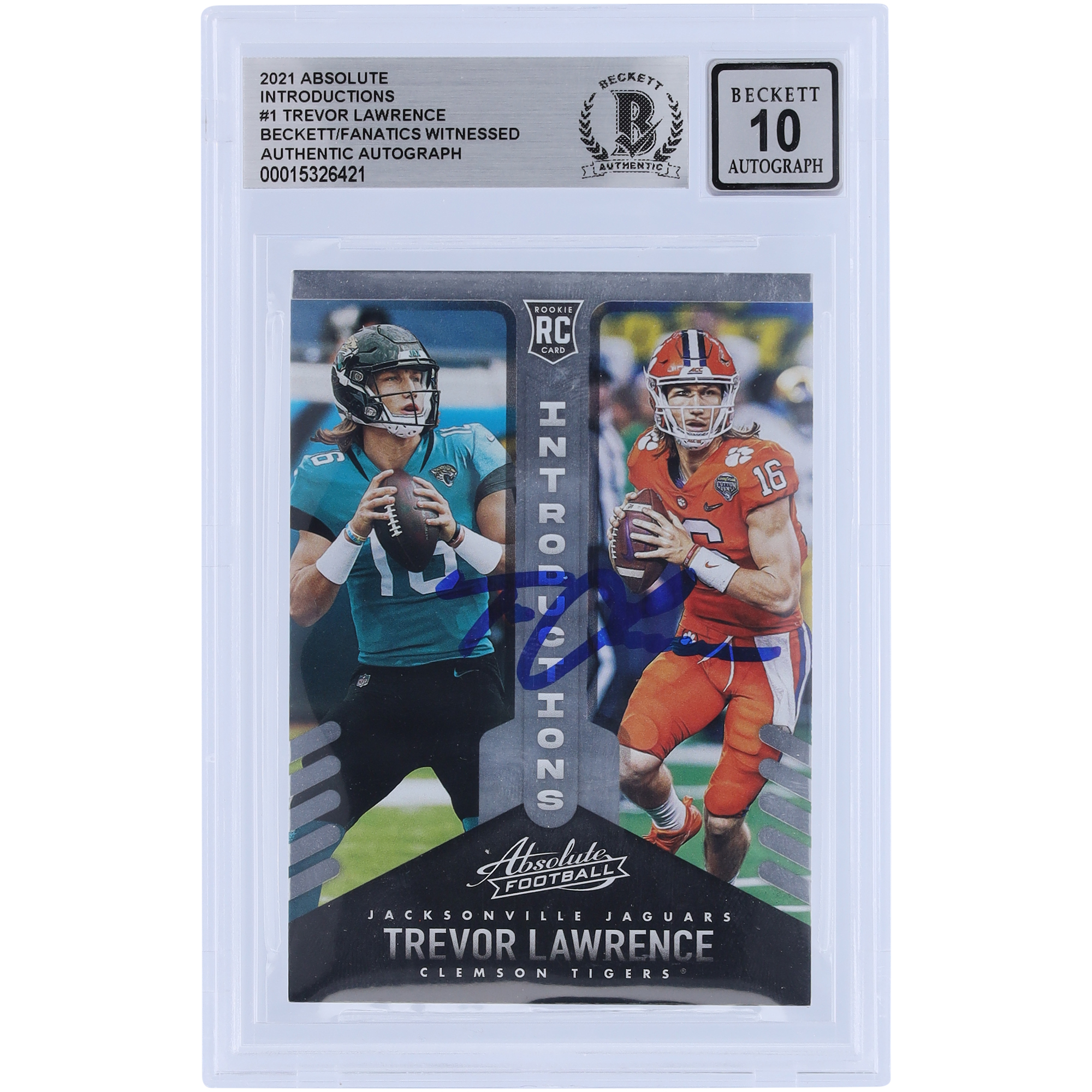 Trevor Lawrence Jacksonville Jaguars signierte 2021 Panini Absolute Introductions #INT-1 Beckett Fanatics bezeugte authentifizierte 10 Rookie-Karte