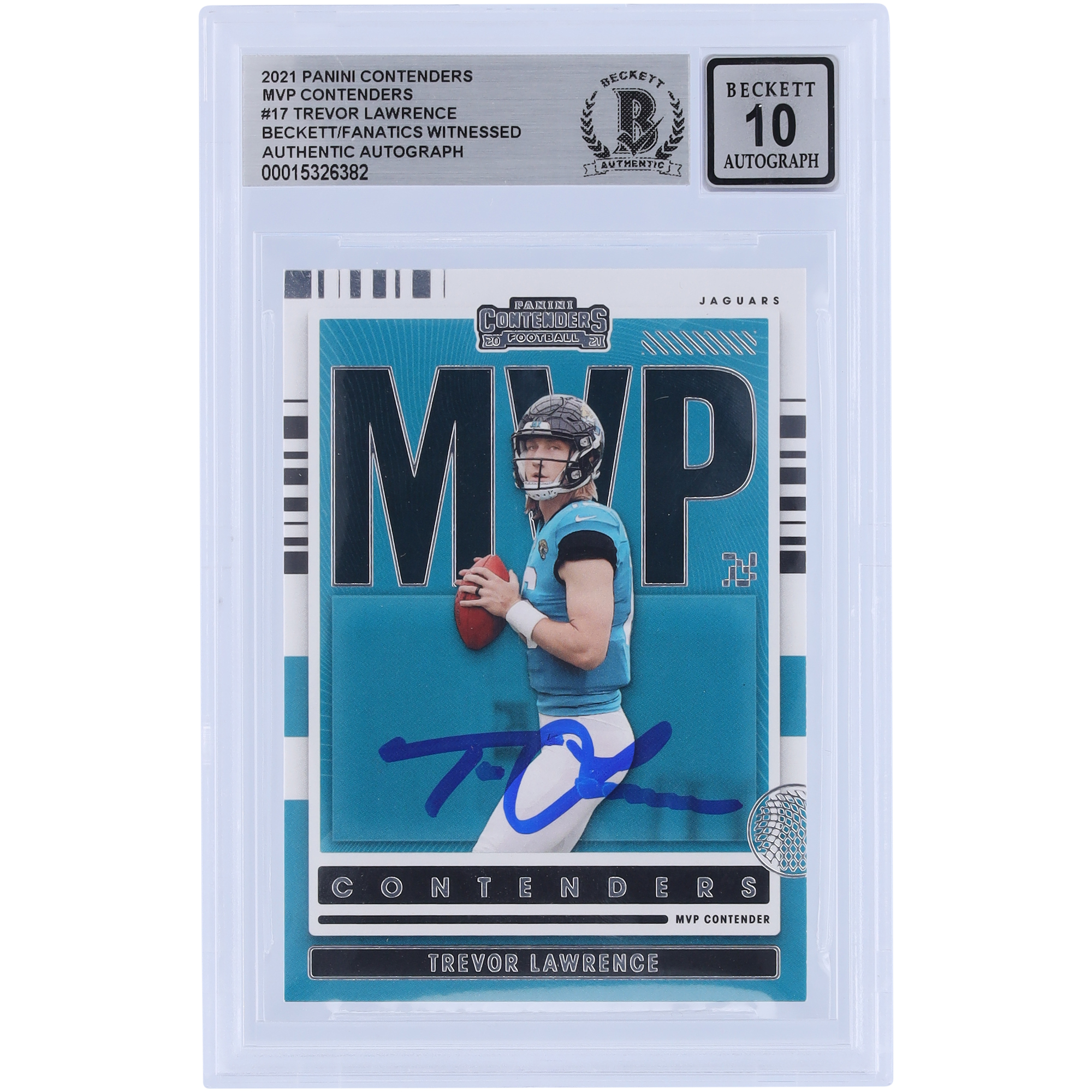 Trevor Lawrence Jacksonville Jaguars signierte 2021 Panini Contenders MVP #MVP-TLA Beckett Fanatics bezeugte authentifizierte 10 Rookie-Karte