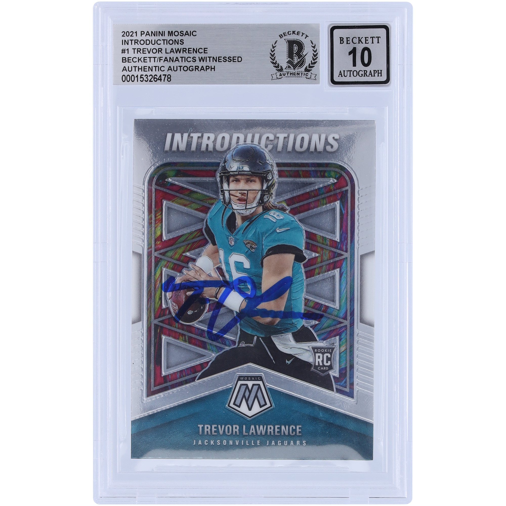 Trevor Lawrence Jacksonville Jaguars signierte 2021 Panini Mosaic Introductions #I-1 Beckett Fanatics bezeugte authentifizierte 10 Rookie-Karte