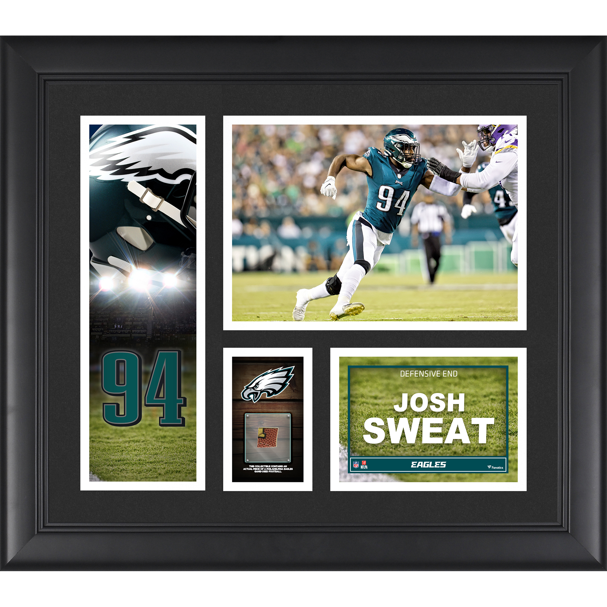 Josh Sweat Philadelphia Eagles, gerahmte 15 x 17 Zoll große Spielercollage mit einem Stück eines beim Spiel verwendeten Balls