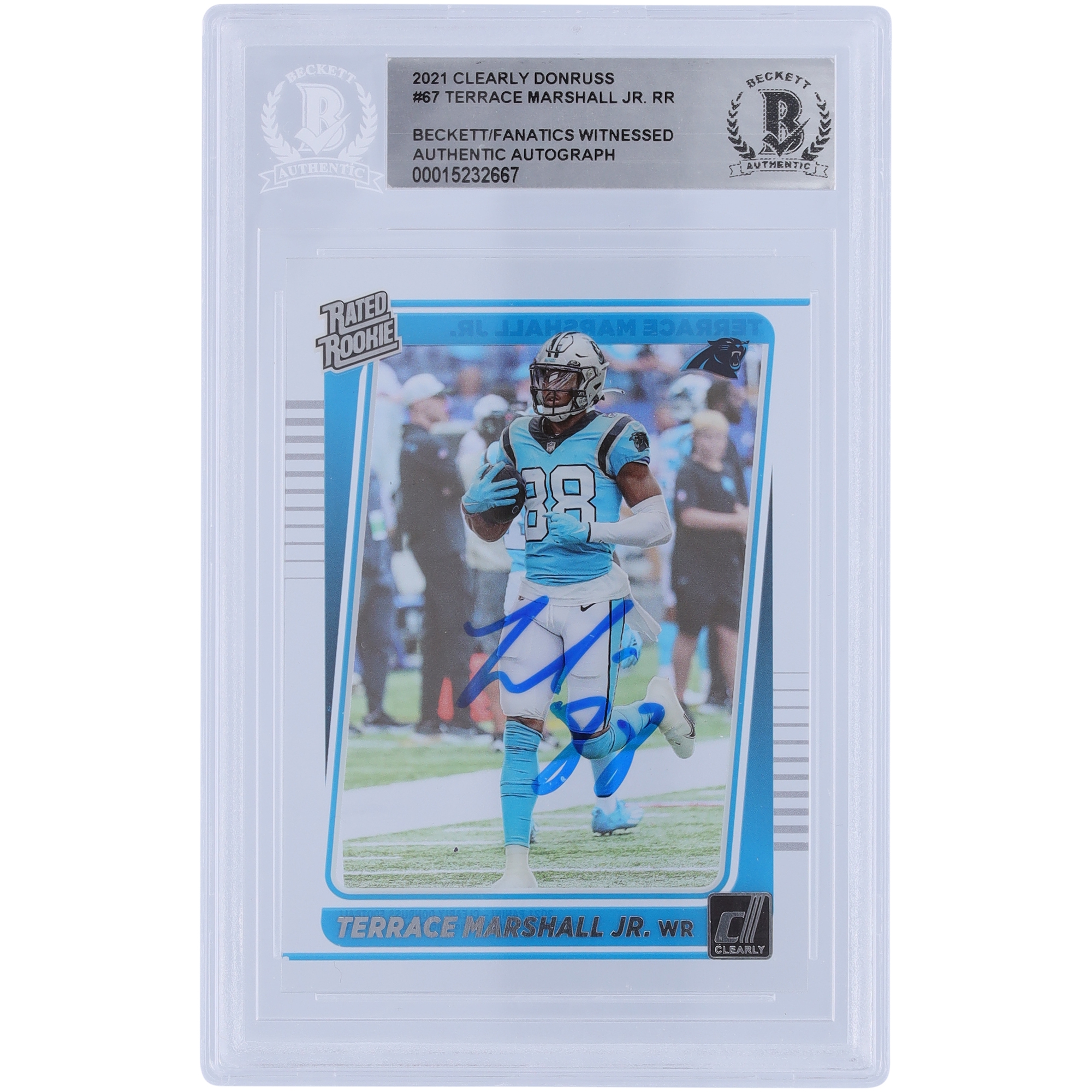 Terrace Marshall Jr. Carolina Panthers signierte 2021 Panini eindeutig Donruss bewertet Rookie #67 Beckett Fanatics bezeugte authentifizierte Rookie-Karte