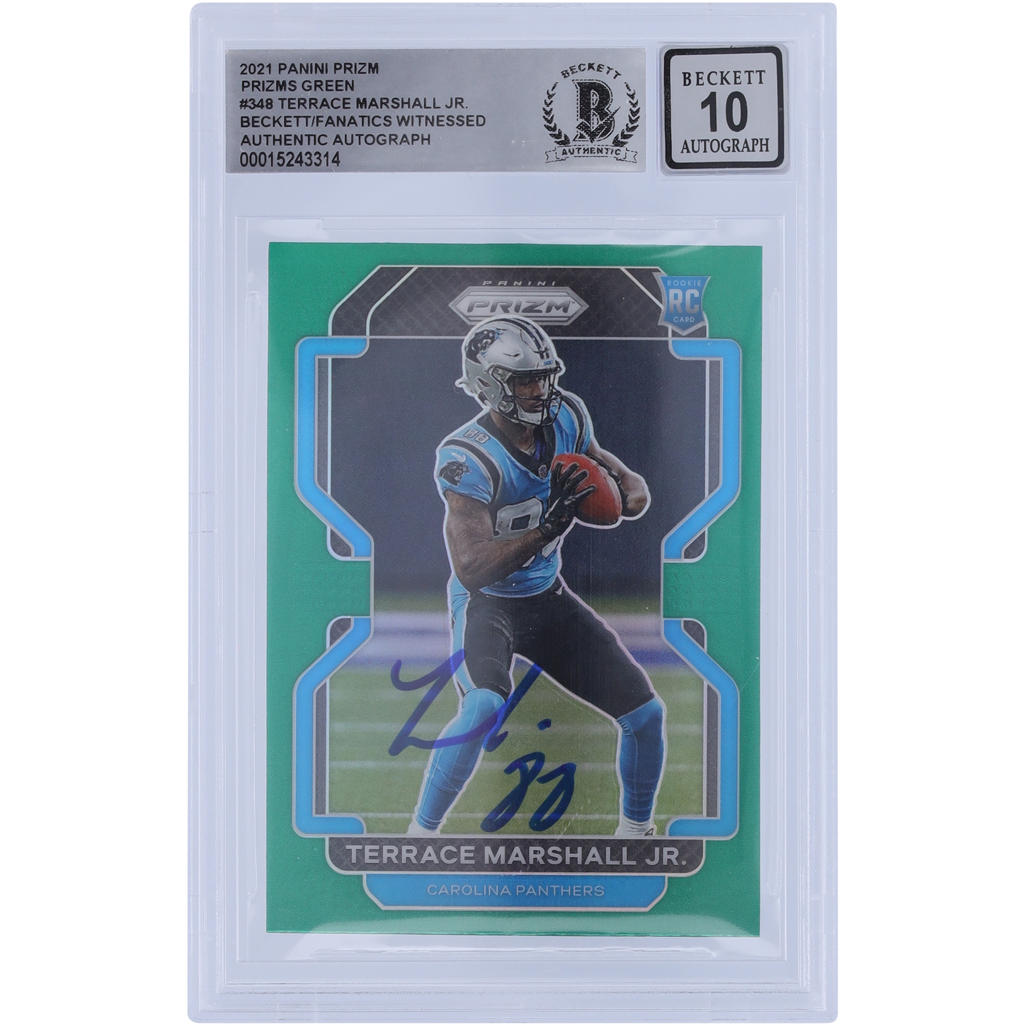 Terrace Marshall Jr. Carolina Panthers signierte 2021 Panini Prizm Green #348 Beckett Fanatics bezeugte authentifizierte 10 Rookie-Karte