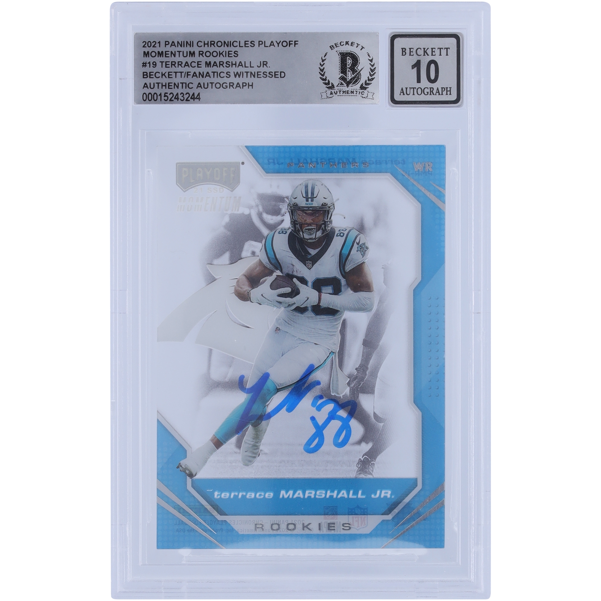 Terrace Marshall Jr. Carolina Panthers signierte 2021 Panini Chronicles Playoff Momentum #PMR-19 Beckett Fanatics bezeugte authentifizierte 10 Rookie-Karte