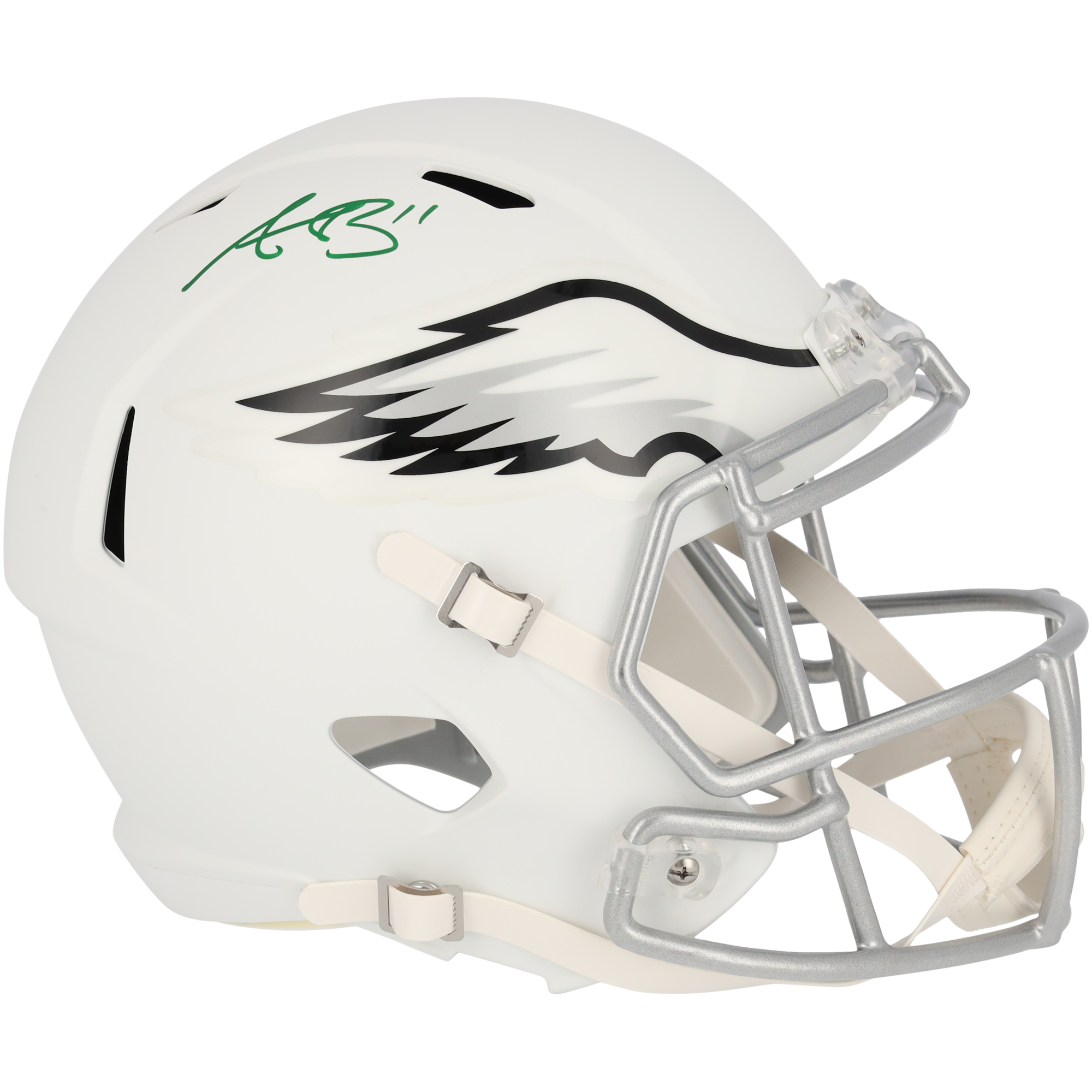 A.J. Brown Philadelphia Eagles signierter Riddell Flat White Speed ​​Replica-Helm