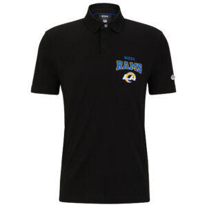 BOSS X NFL Punter-Poloshirt für Herren in Schwarz/Royalblau mit Los Angeles Rams