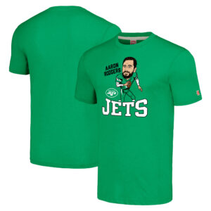 Hommage an Aaron Rodgers, meliertes Grün, New York Jets-Karikatur-Spieler-Tri-Blend-T-Shirt für Herren