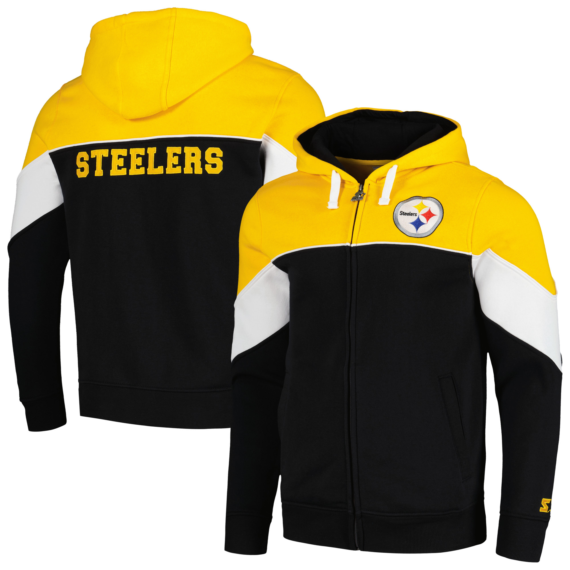 Herren Starter Schwarz/Gold Pittsburgh Steelers Running Back Kapuzenpullover mit durchgehendem Reißverschluss