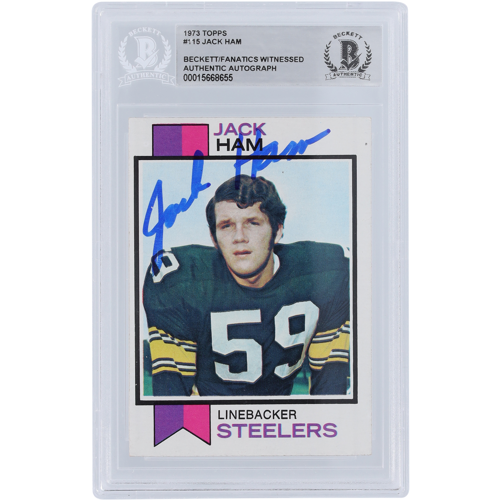 Jack Ham Pittsburgh Steelers 1973 Topps #115 Beckett Fanatics bezeugte authentifizierte Rookie-Karte