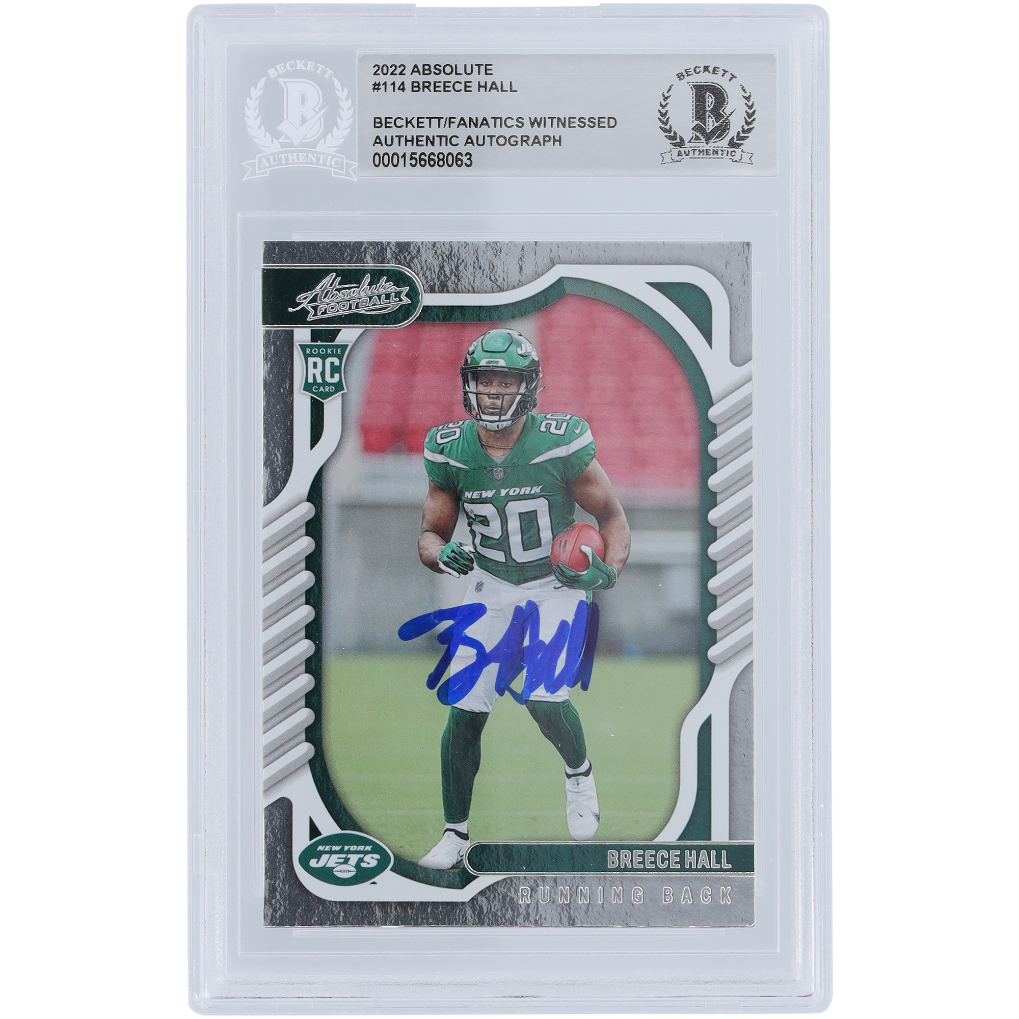 Breece Hall New York Jets 2022 Panini Absolute #114 Beckett Fanatics bezeugte authentifizierte Rookie-Karte