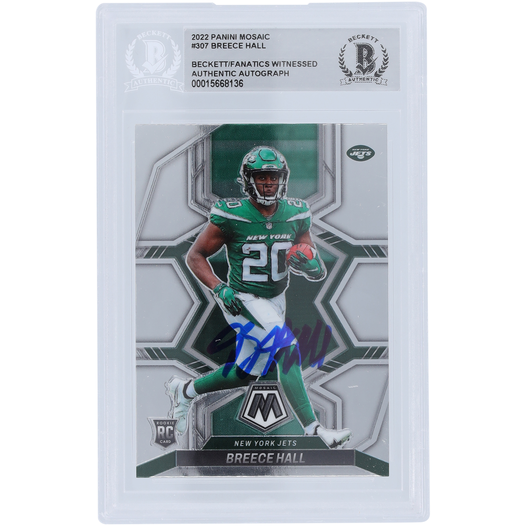 Breece Hall New York Jets 2022 Panini Mosaik #307 Beckett Fanatics bezeugte authentifizierte Rookie-Karte