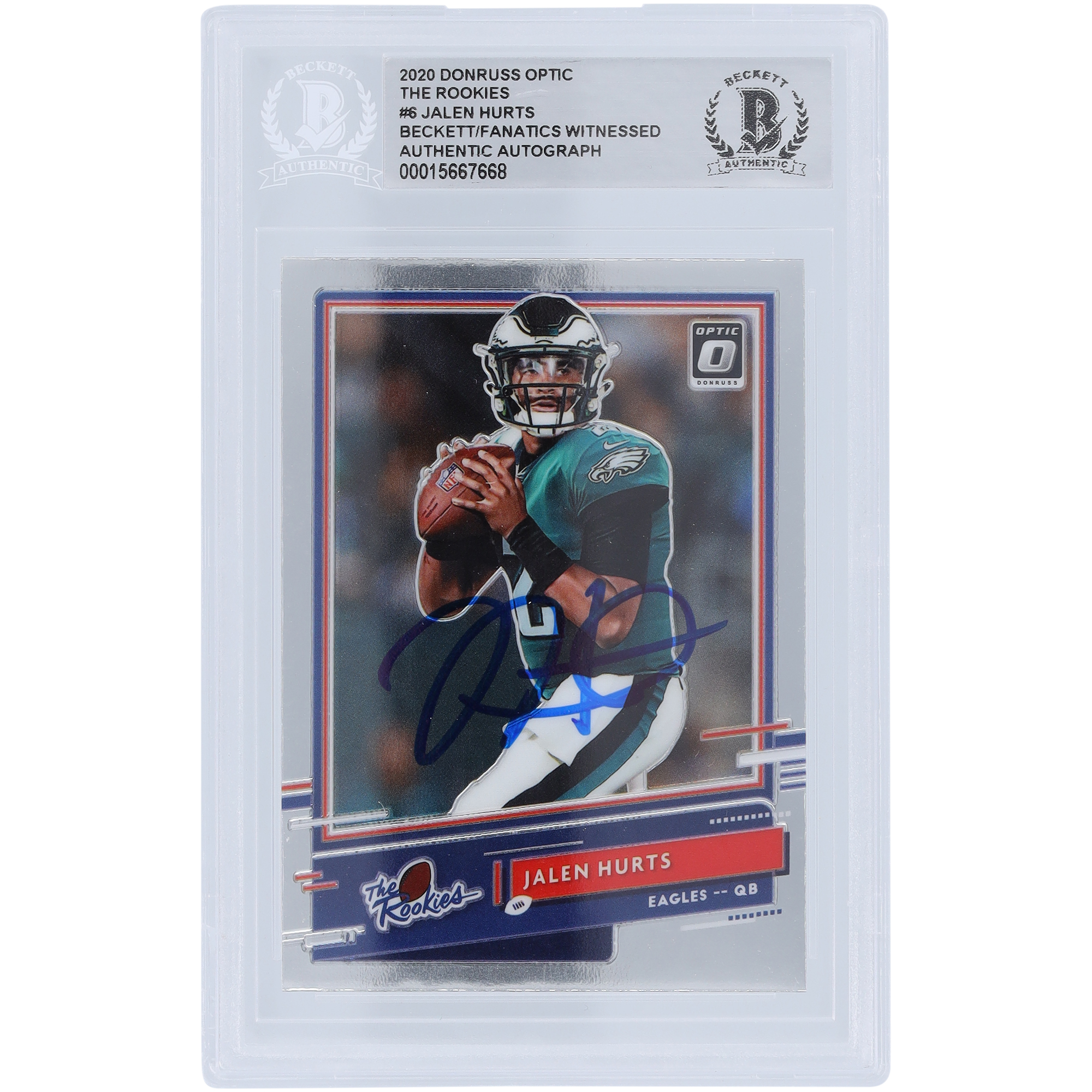 Jalen Hurts Philadelphia Eagles signierte 2020 Panini Donruss Optic The Rookies #TR-JAH Beckett Fanatics bezeugte authentifizierte Rookie-Karte