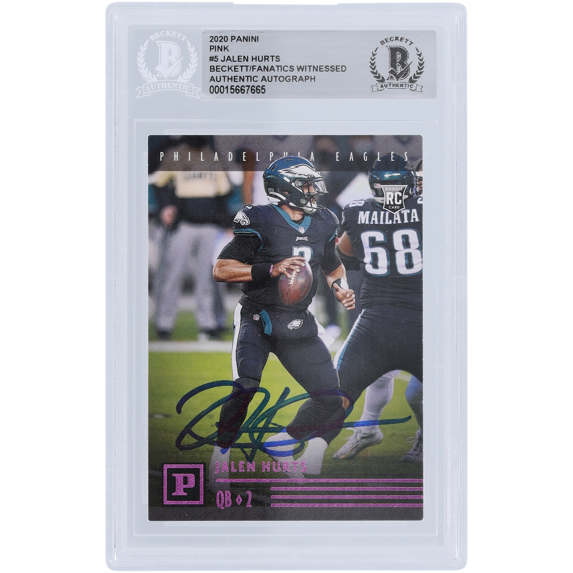 Jalen Hurts Philadelphia Eagles signierte 2020 Panini Chronicles Pink #PA-5 Beckett Fanatics bezeugte authentifizierte Rookie-Karte