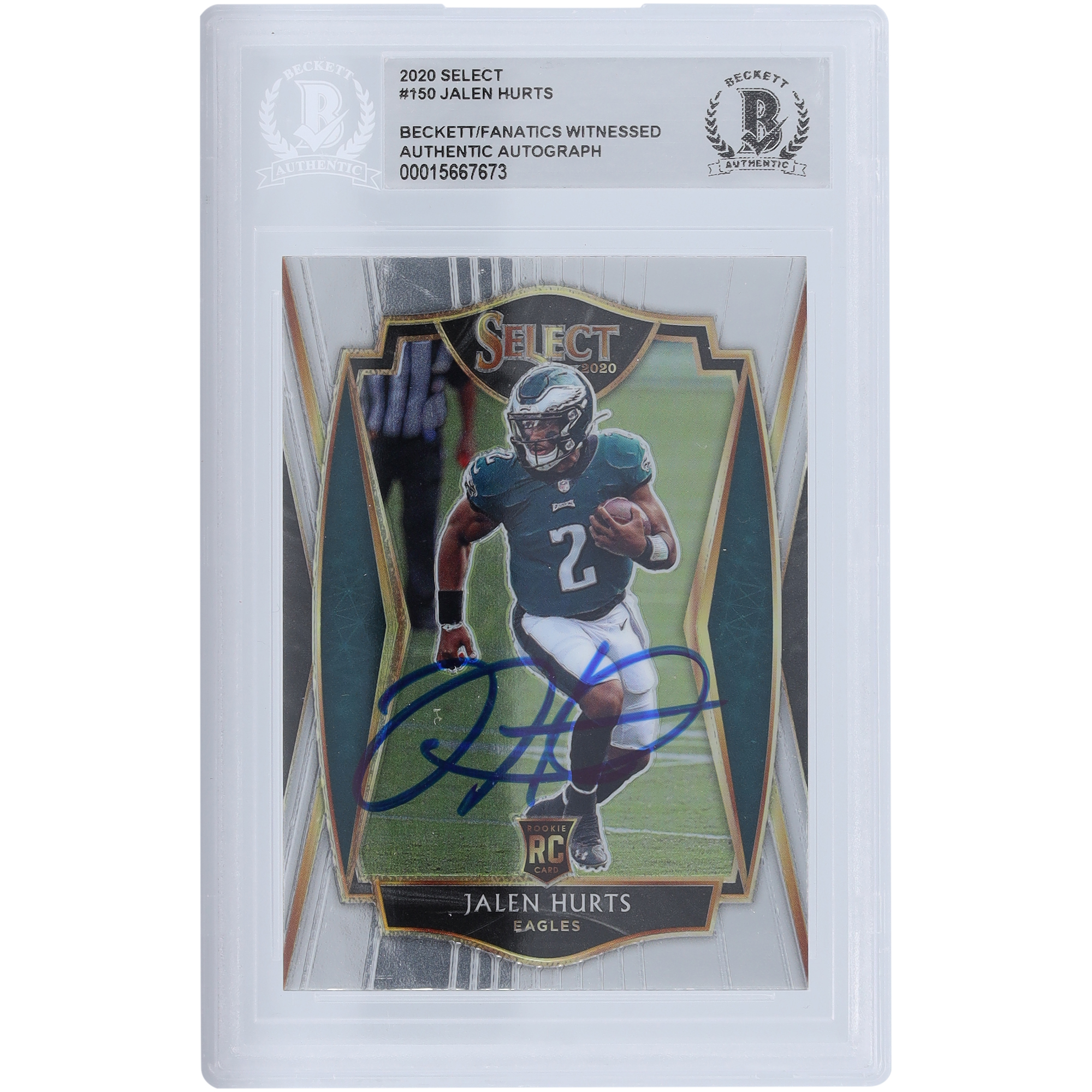 Jalen Hurts Philadelphia Eagles signierte 2020 Panini Select Premier Level #150 Beckett Fanatics bezeugte authentifizierte Rookie-Karte